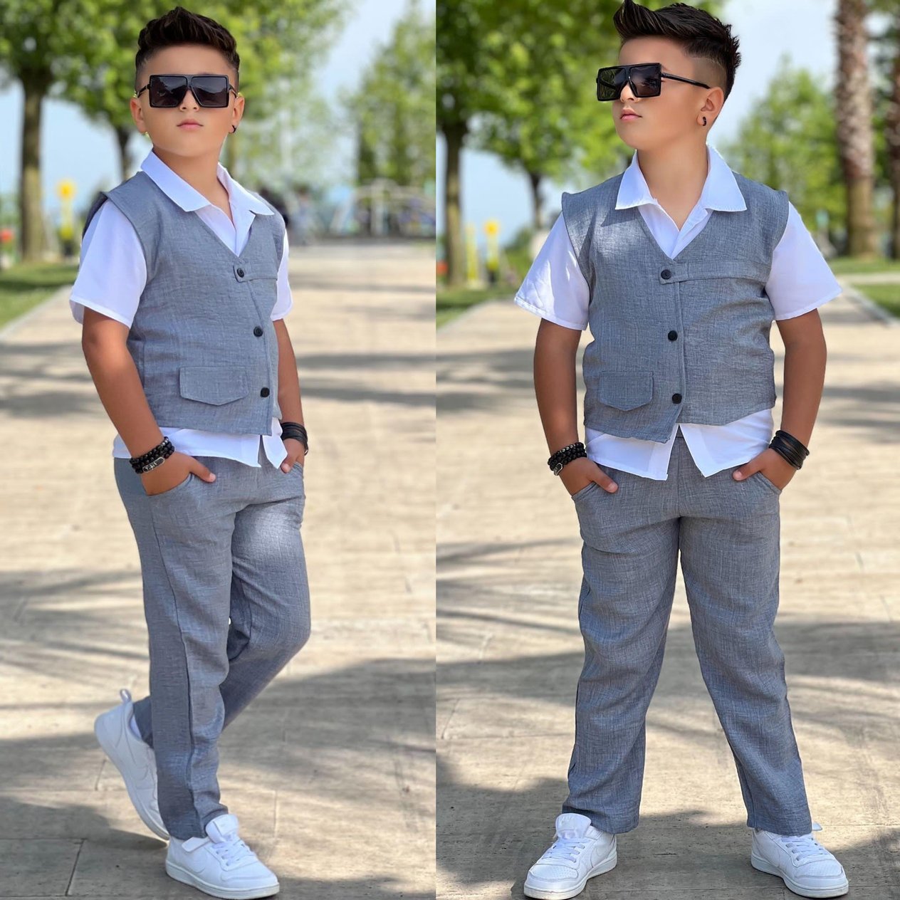 Bayramlık Yelekli Keten Takım 
