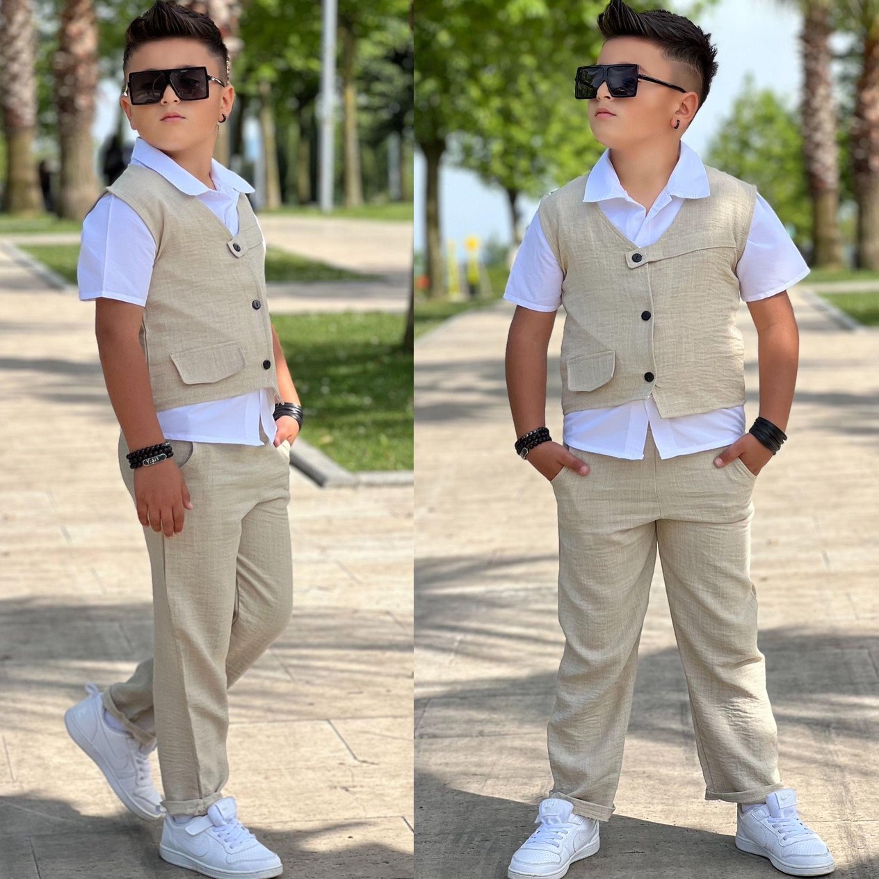 Bayramlık Yelekli Keten Takım 