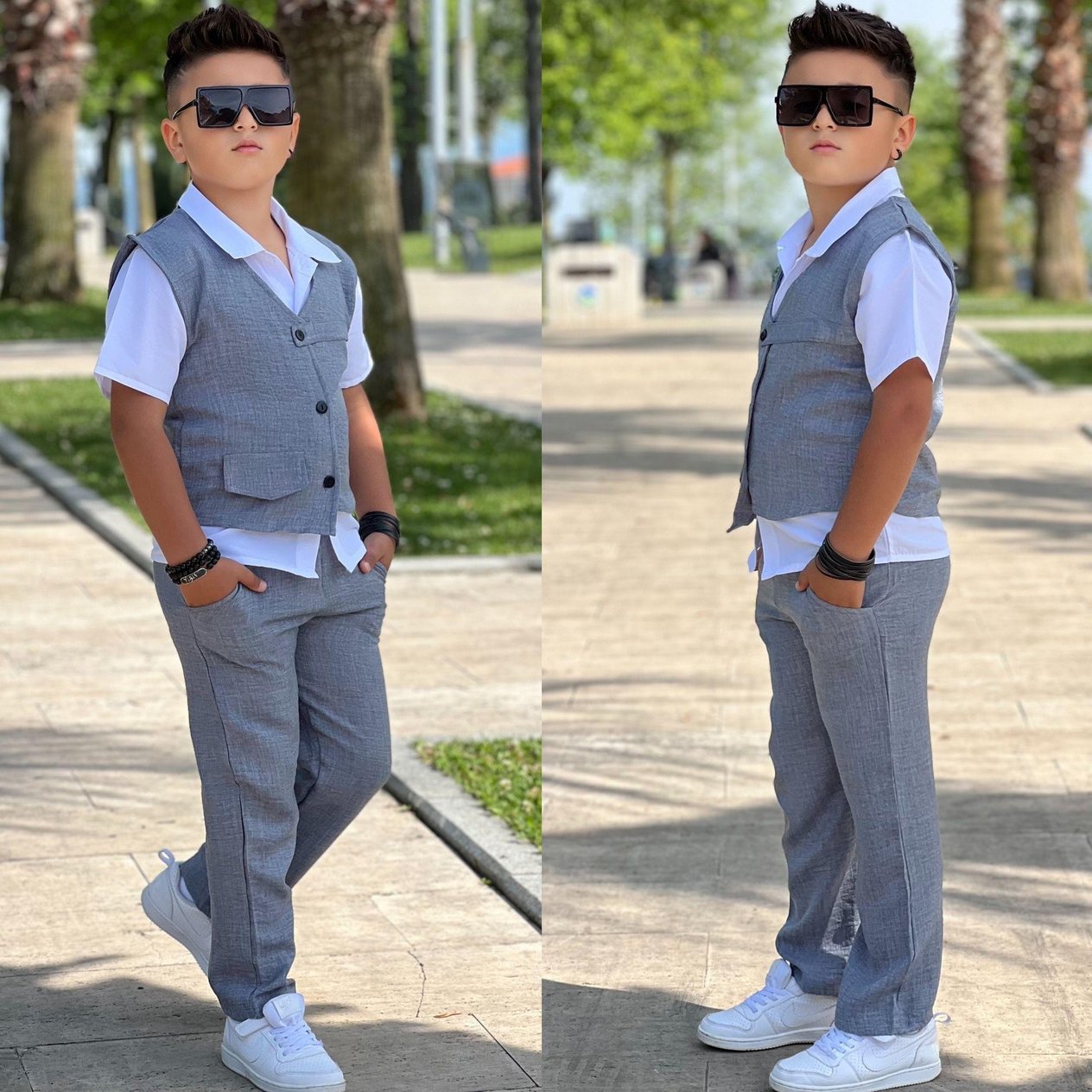 Bayramlık Yelekli Keten Takım 