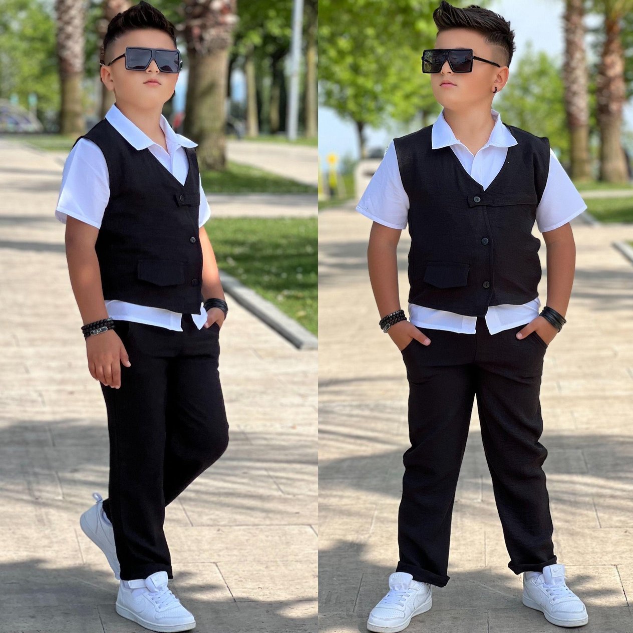Bayramlık Yelekli Keten Takım