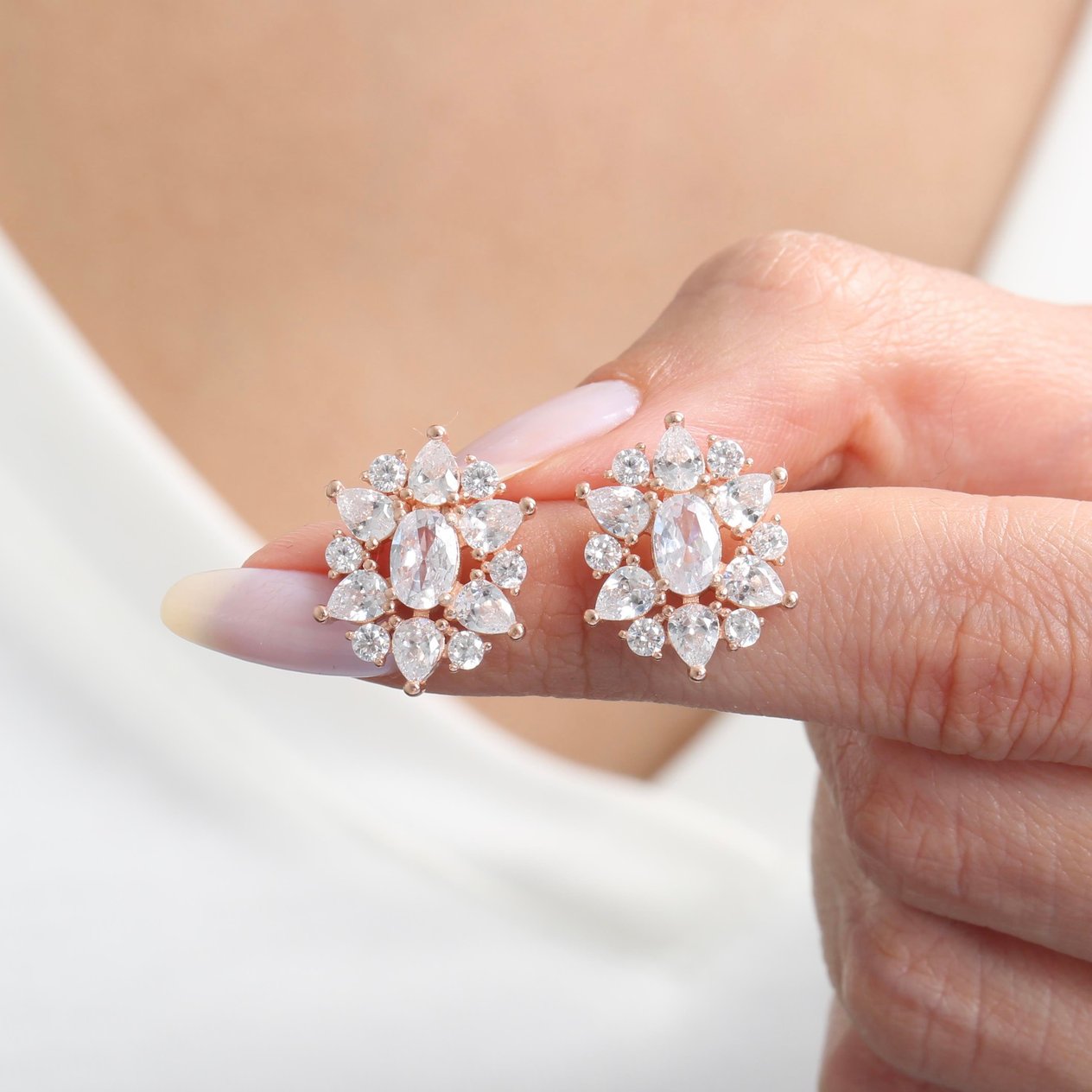 Effective Diamond Paris Işıltısı Rose Renk Işıltılı Gümüş Küpe