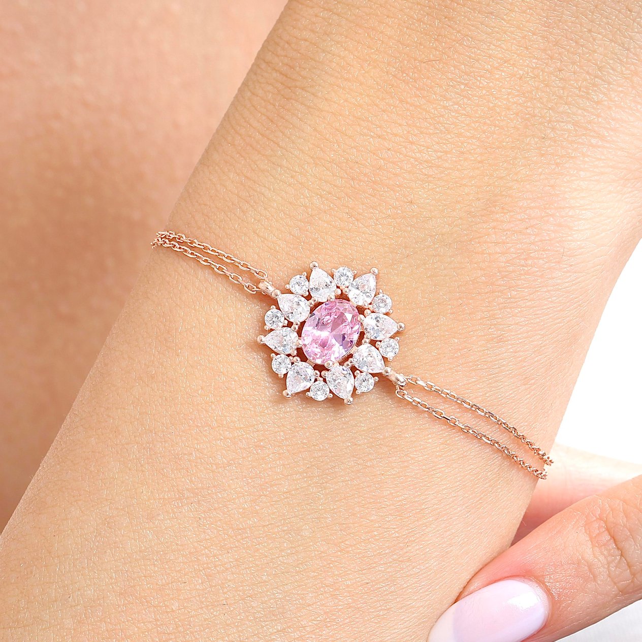 Effective Diamond Paris Işıltısı Rose Renk Pink Taşlı Gümüş Bileklik