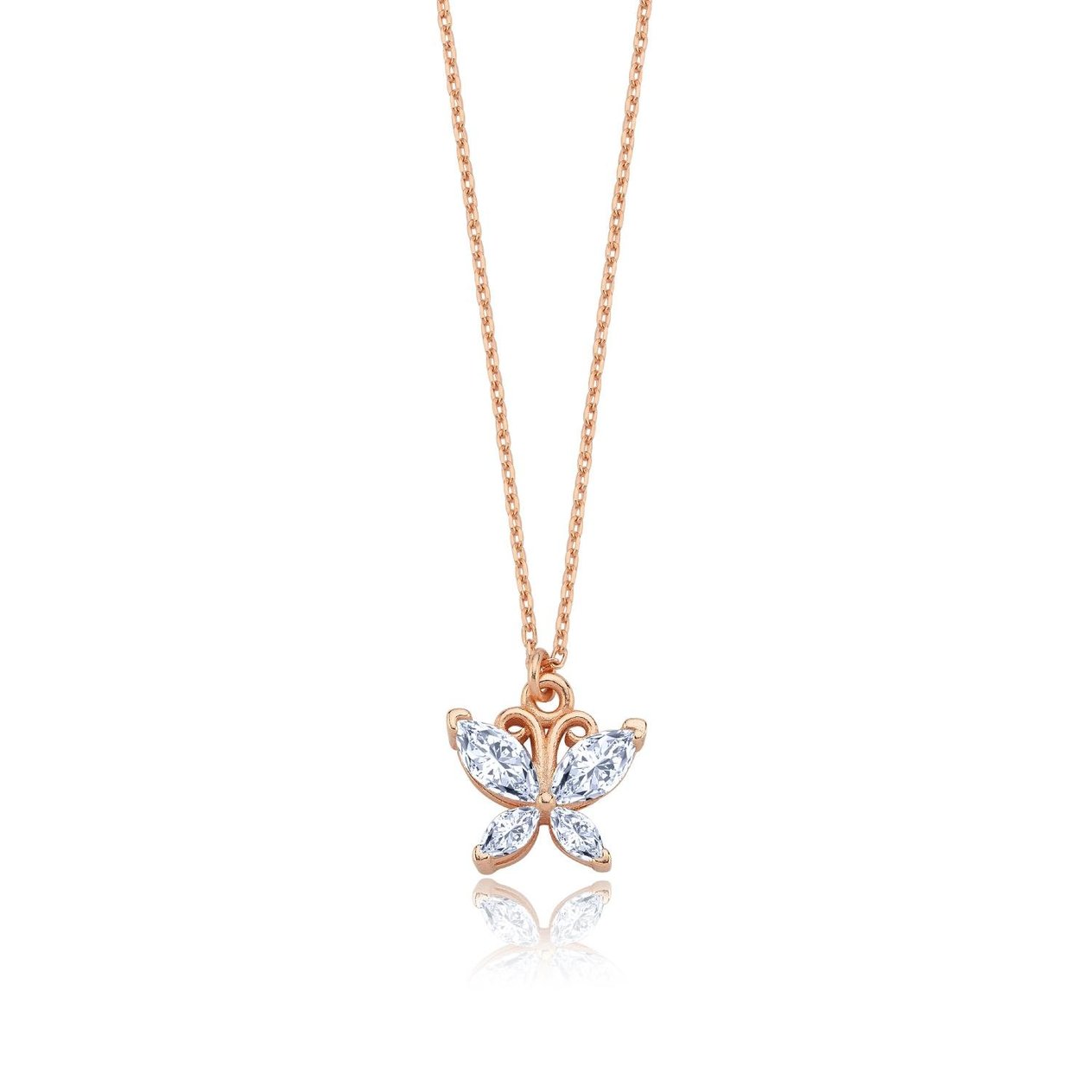 Işıltılı Kelebek Dokunuşu Rosegold Gümüş Kolye