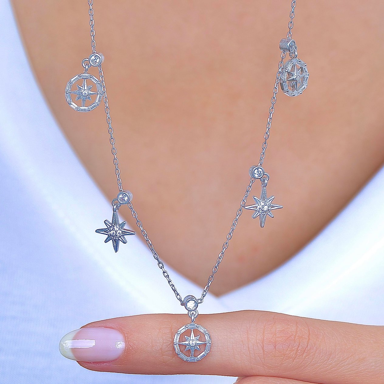 Kuzey Yıldızı Choker Gümüş Şans Kolye