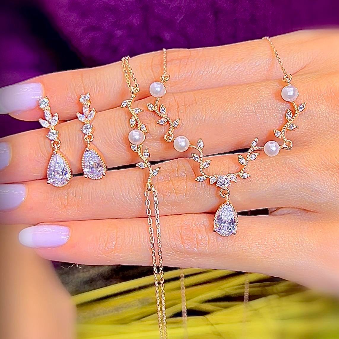 Pırlanta Montür İnci Baharı Rose Renk Gümüş Set