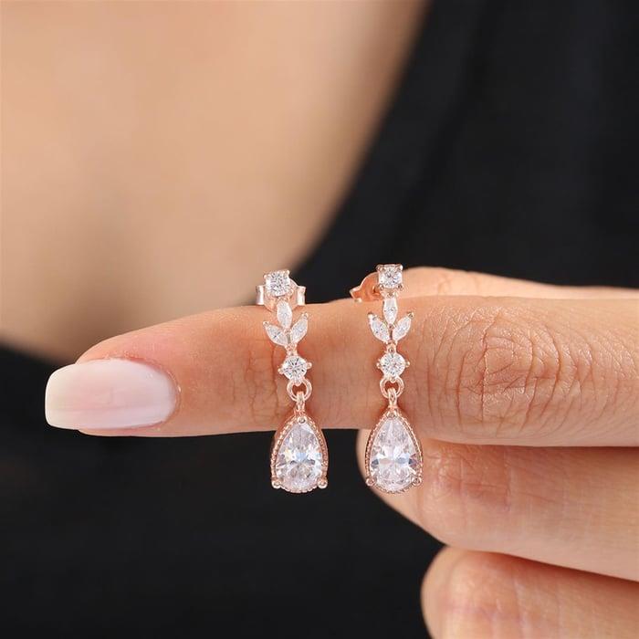 Pırlanta Montür İnci Baharı Rose Renk Gümüş Set