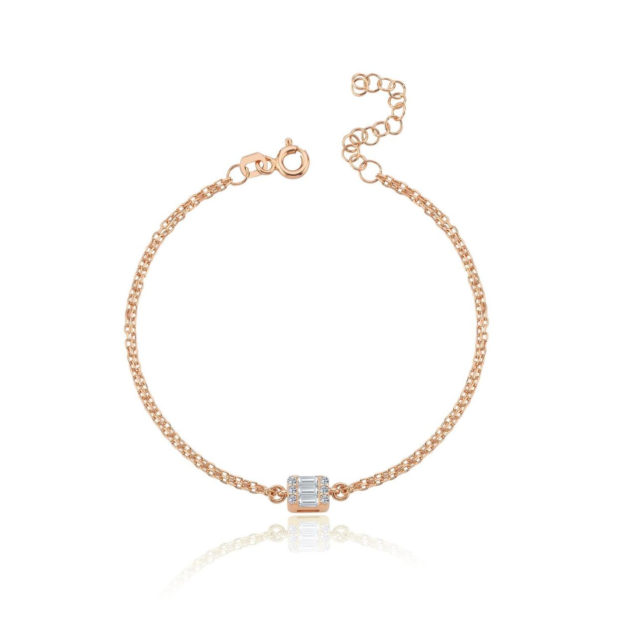 Pırlanta Montür Minimal Dörtgen Baget Rosegold Gümüş Bileklik