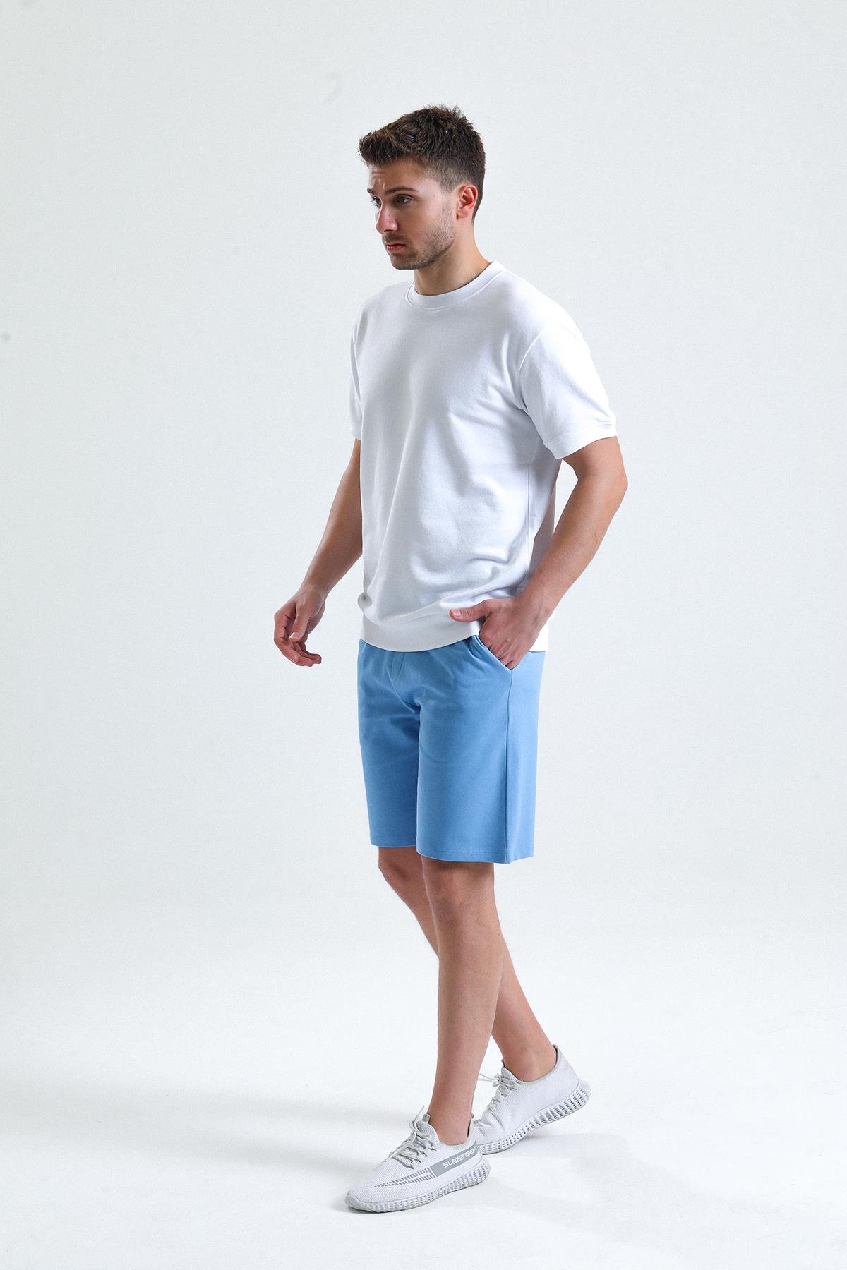 Beyaz Kısa Kollu Bisiklet Yaka 2 İplik Oversize Sweatshirt