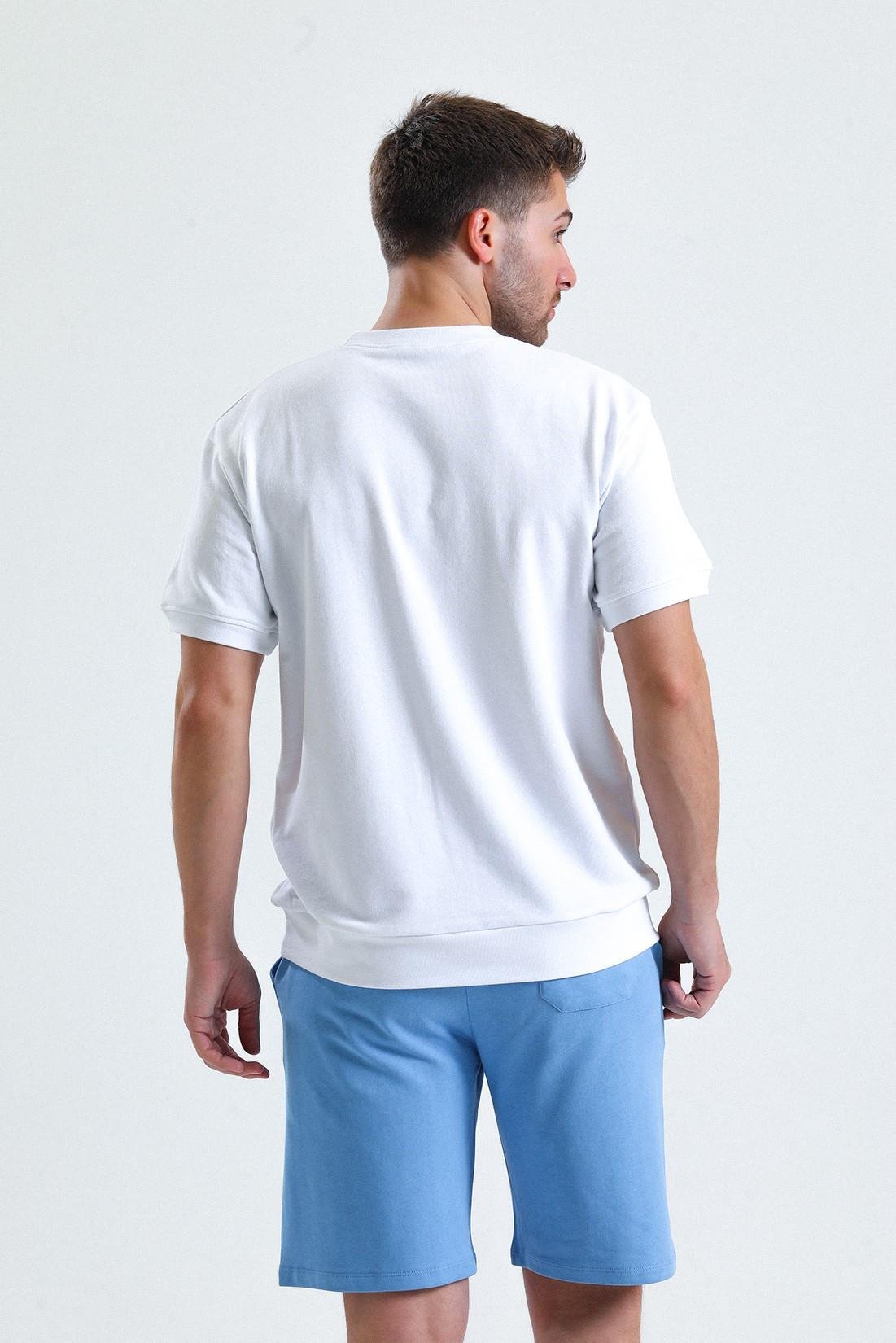 Beyaz Kısa Kollu Bisiklet Yaka 2 İplik Oversize Sweatshirt