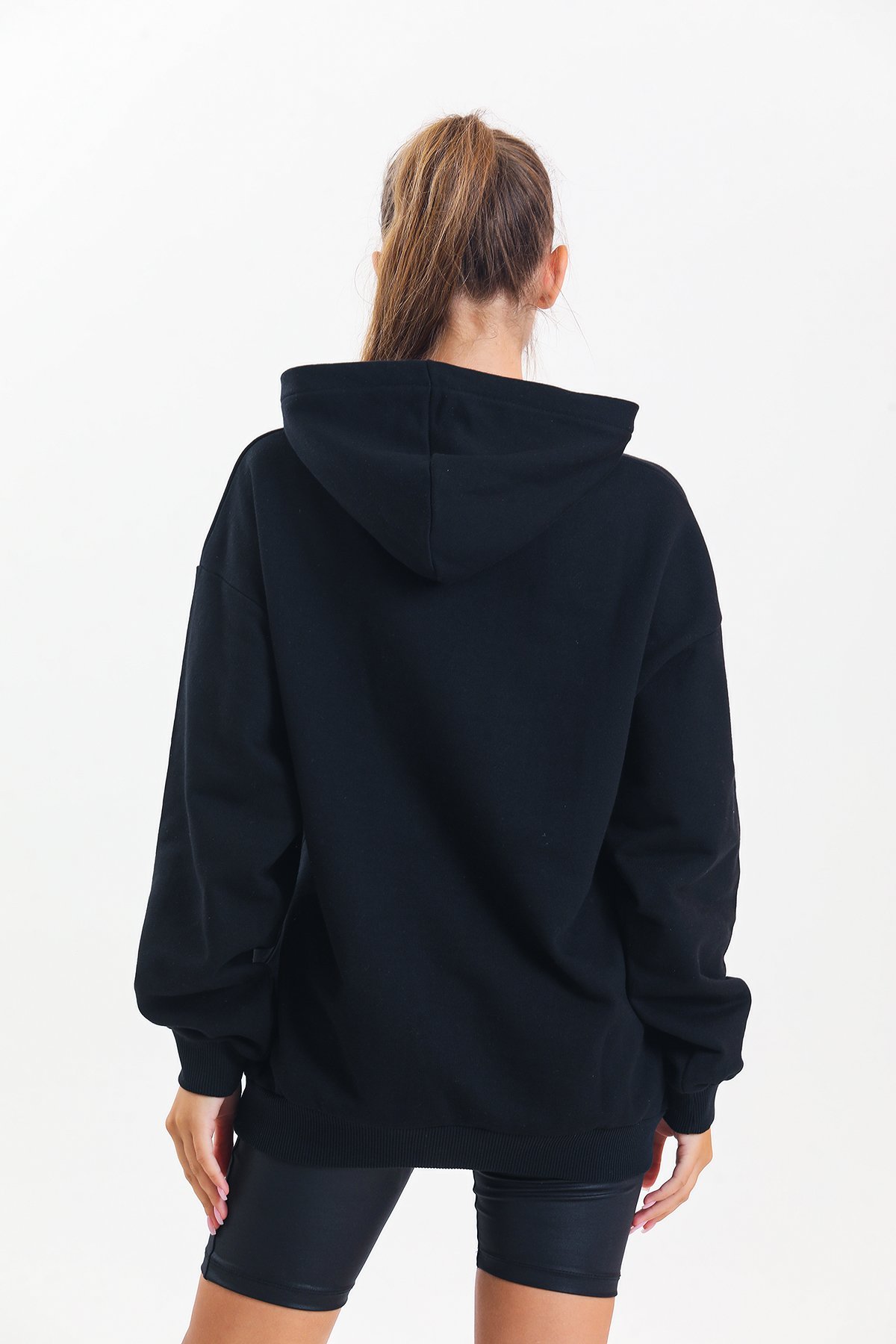 Siyah Kapüşonlu Çift Kanguru Cepli Sweatshirt 