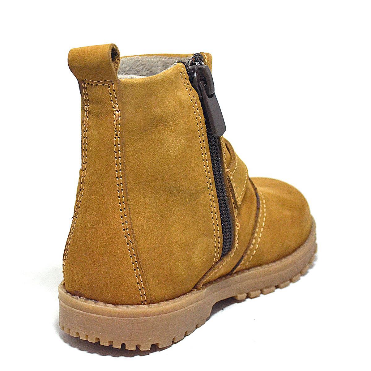 Chiron Hakiki Deri Sarı Fermuarlı Unisex Çocuk Çizme