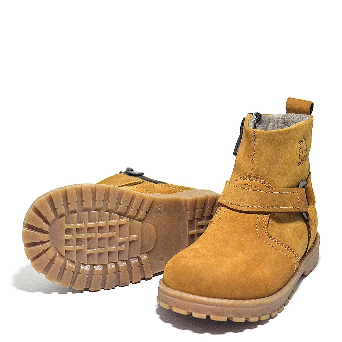 Chiron Hakiki Deri Sarı Fermuarlı Unisex Çocuk Çizme