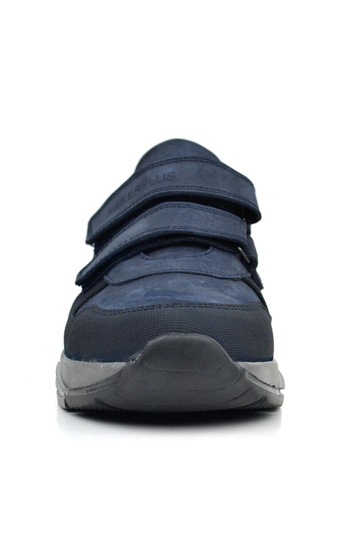 Hakiki Deri Lacivert Cırtlı Gri Tabanlı Çocuk Sneakers Spor Ayakkabı