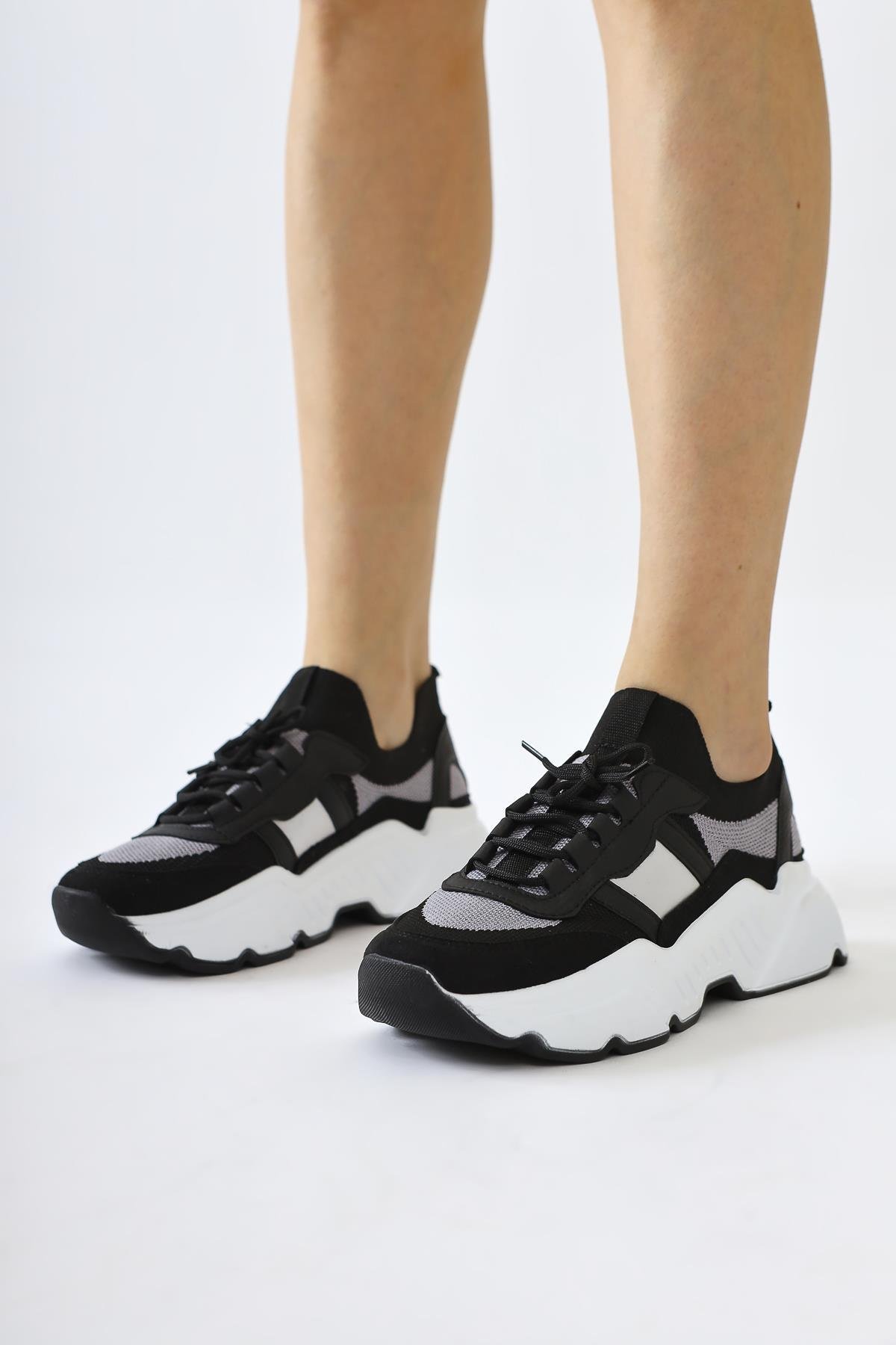 Mireia Siyah Süet Detaylı Örgü Sneakers