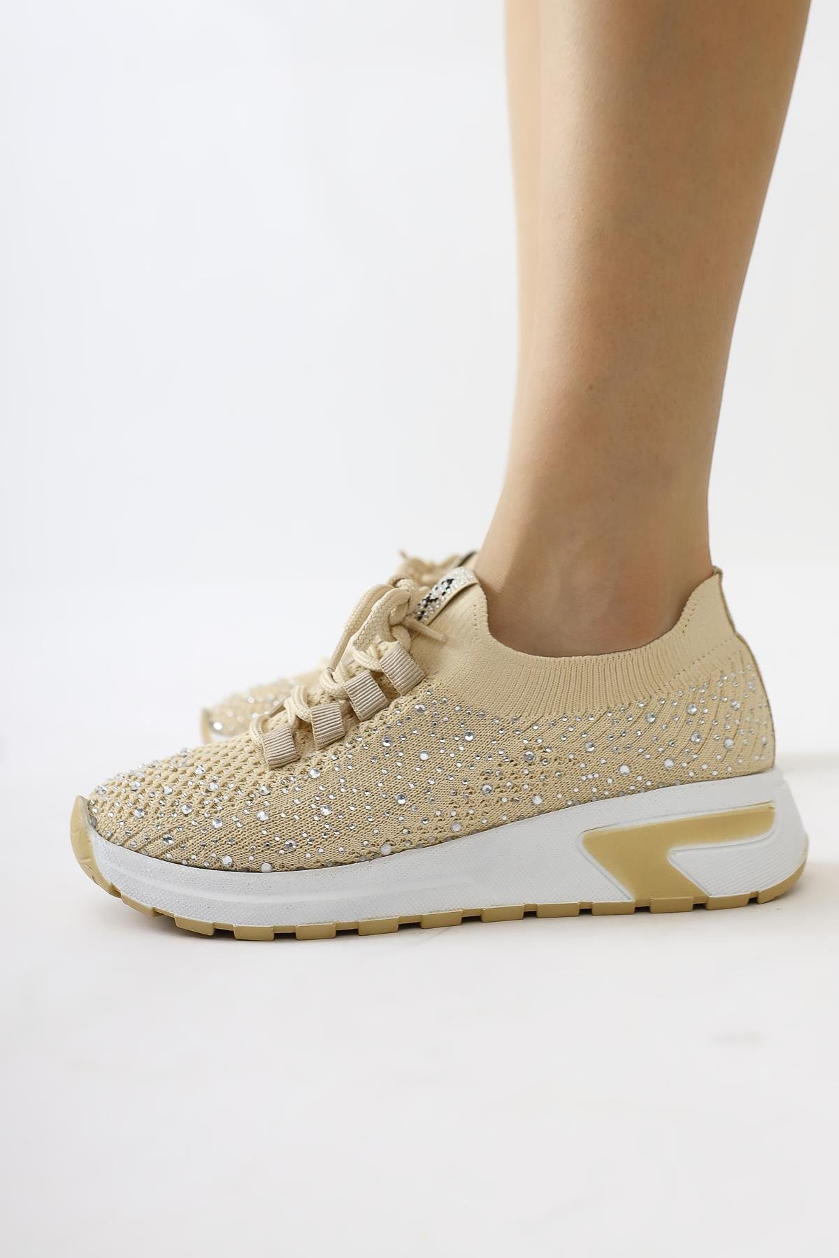 Sinead Bej Taş Detaylı Örgü Sneakers
