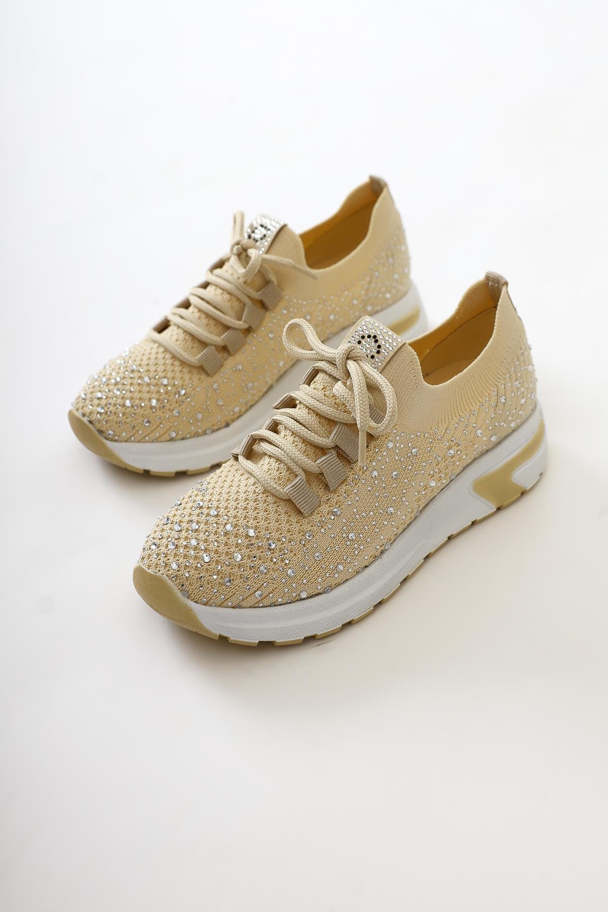 Sinead Bej Taş Detaylı Örgü Sneakers