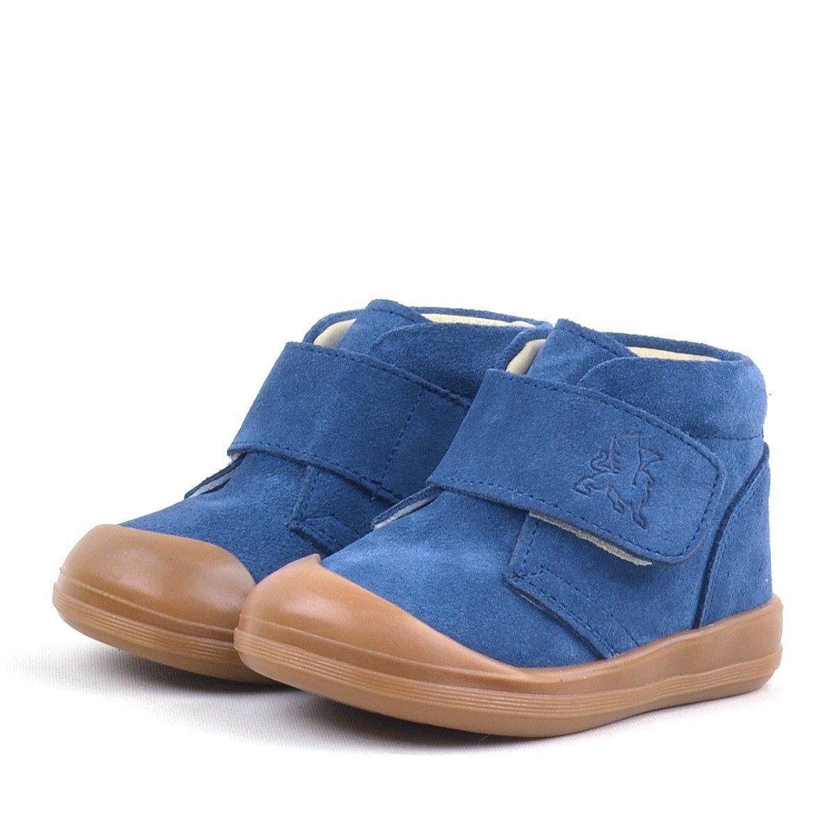 Yoohoo Hakiki Deri Lacivert Cırtlı Unisex Bebek Bot