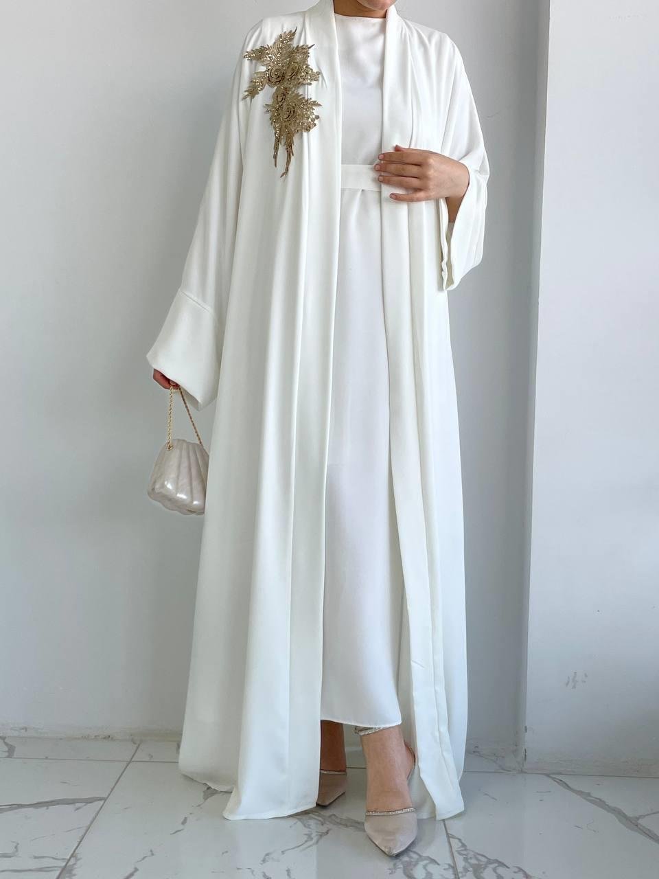 Beyaz Nida Abaya Takım 