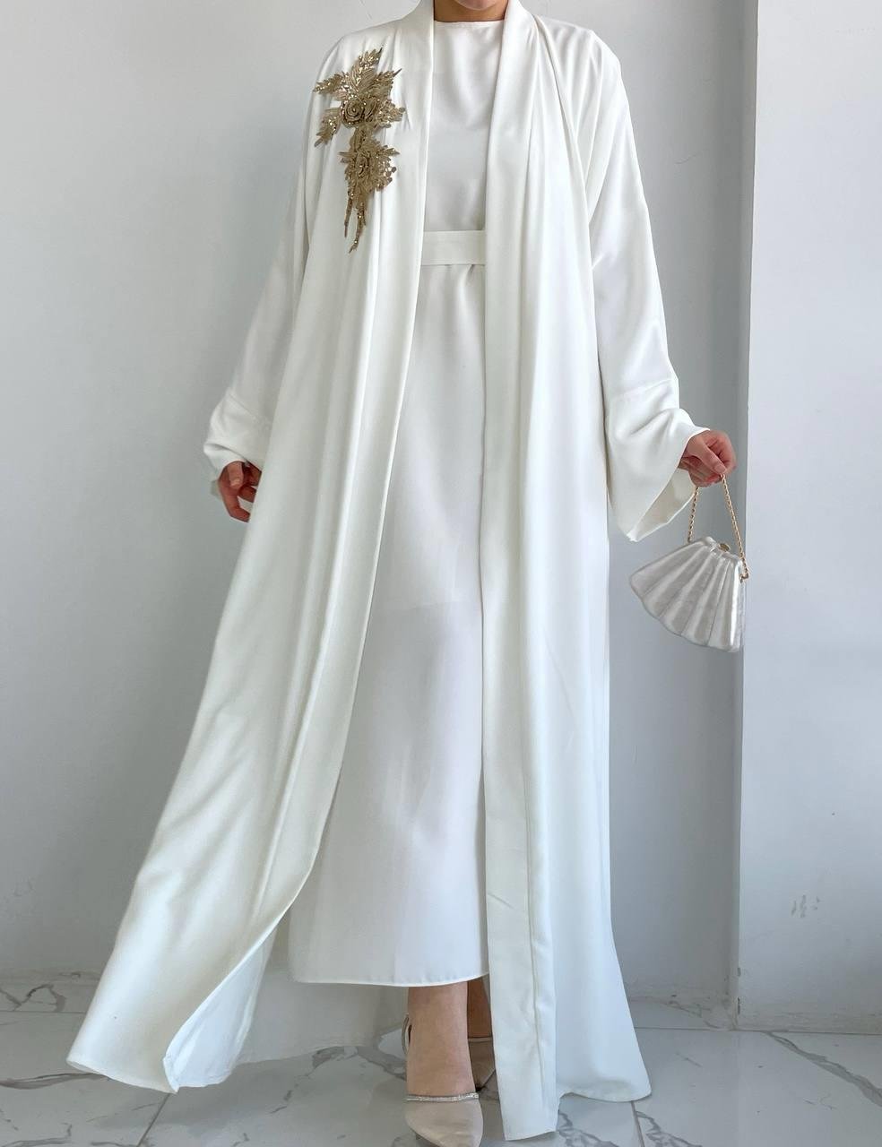 Beyaz Nida Abaya Takım 