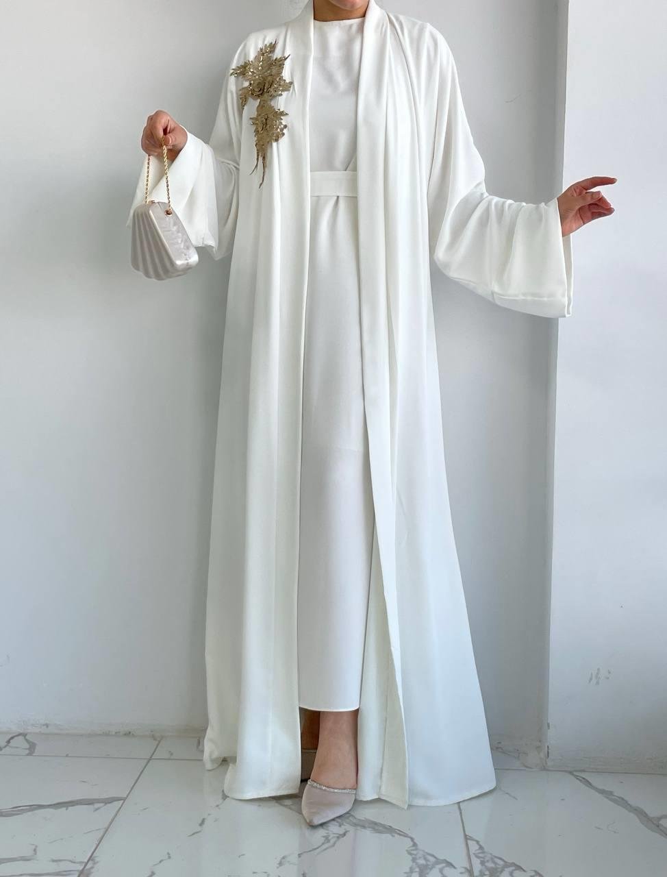 Beyaz Nida Abaya Takım 