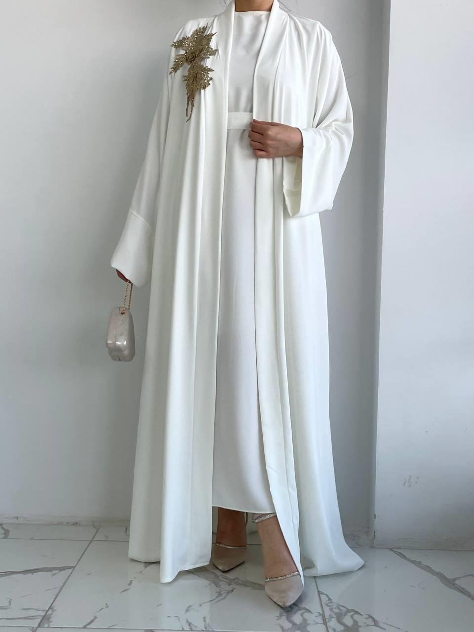 Beyaz Nida Abaya Takım 