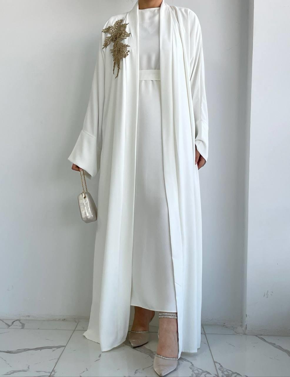 Beyaz Nida Abaya Takım 