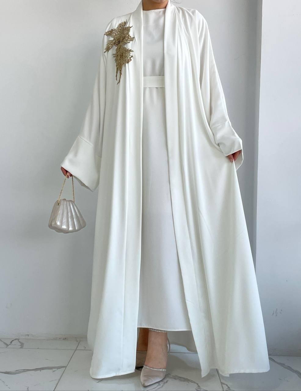 Beyaz Nida Abaya Takım 