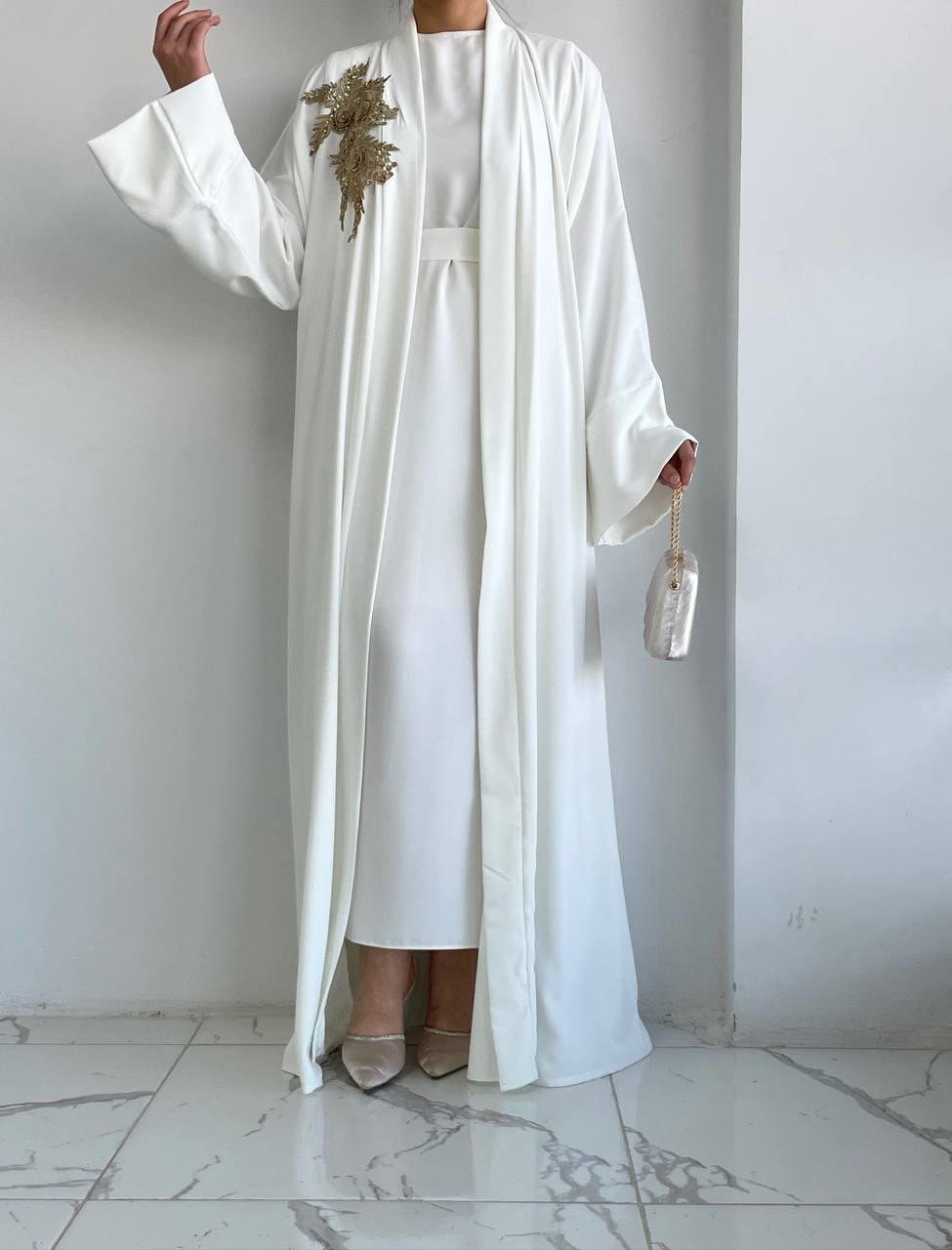 Beyaz Nida Abaya Takım 