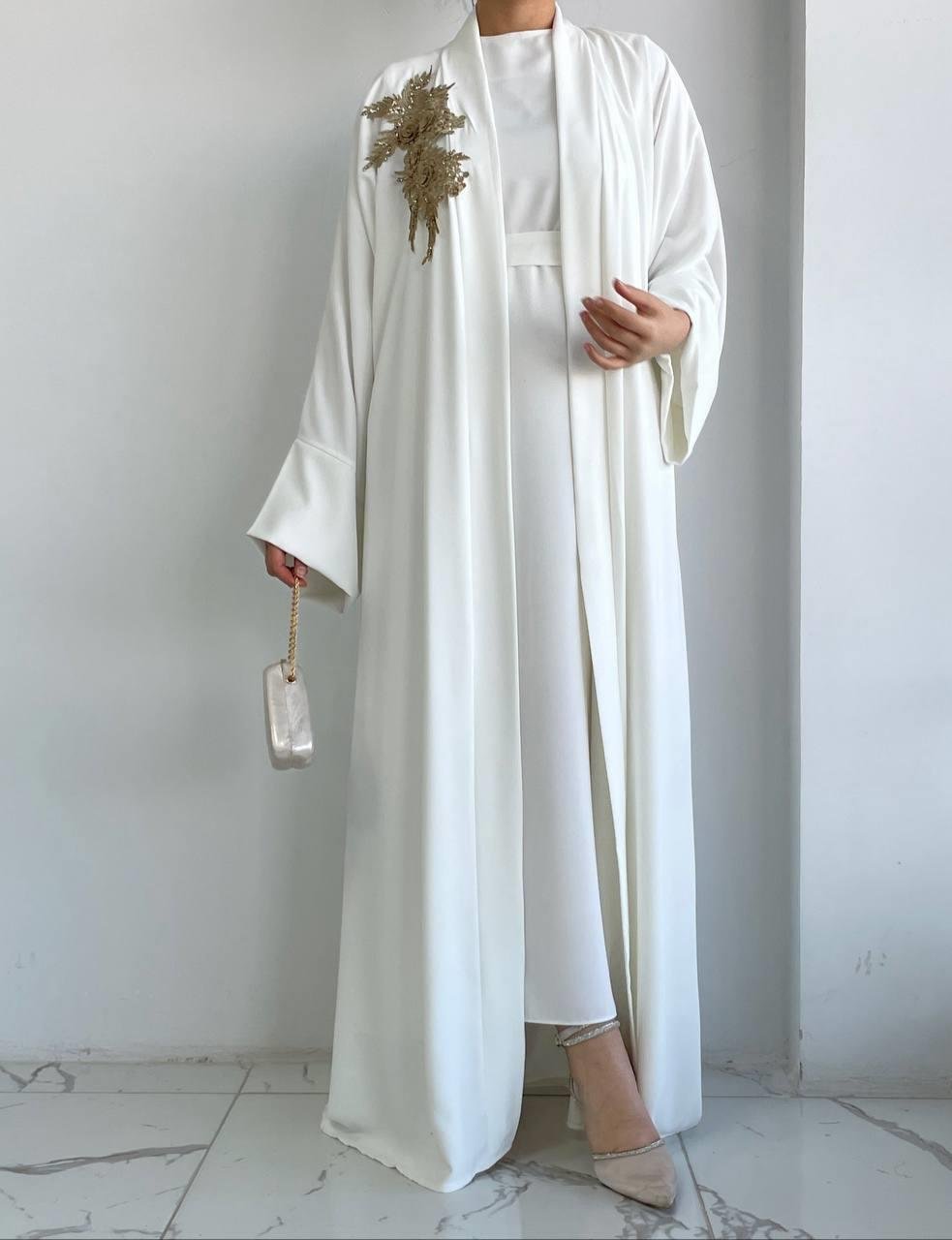 Beyaz Nida Abaya Takım 