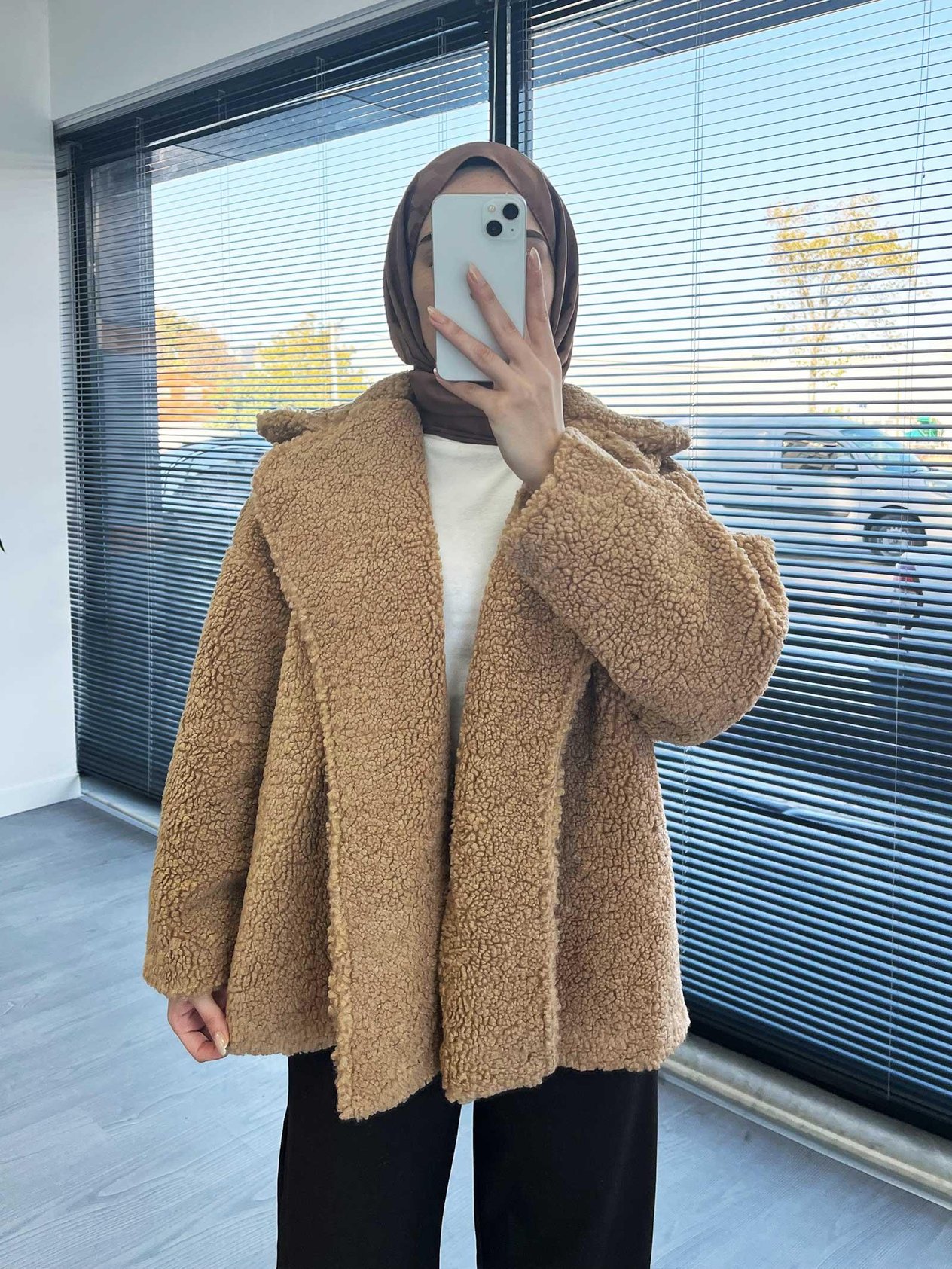 Camel Oversize Yumuşak Dokulu Kısa Kadın Teddy Kaban