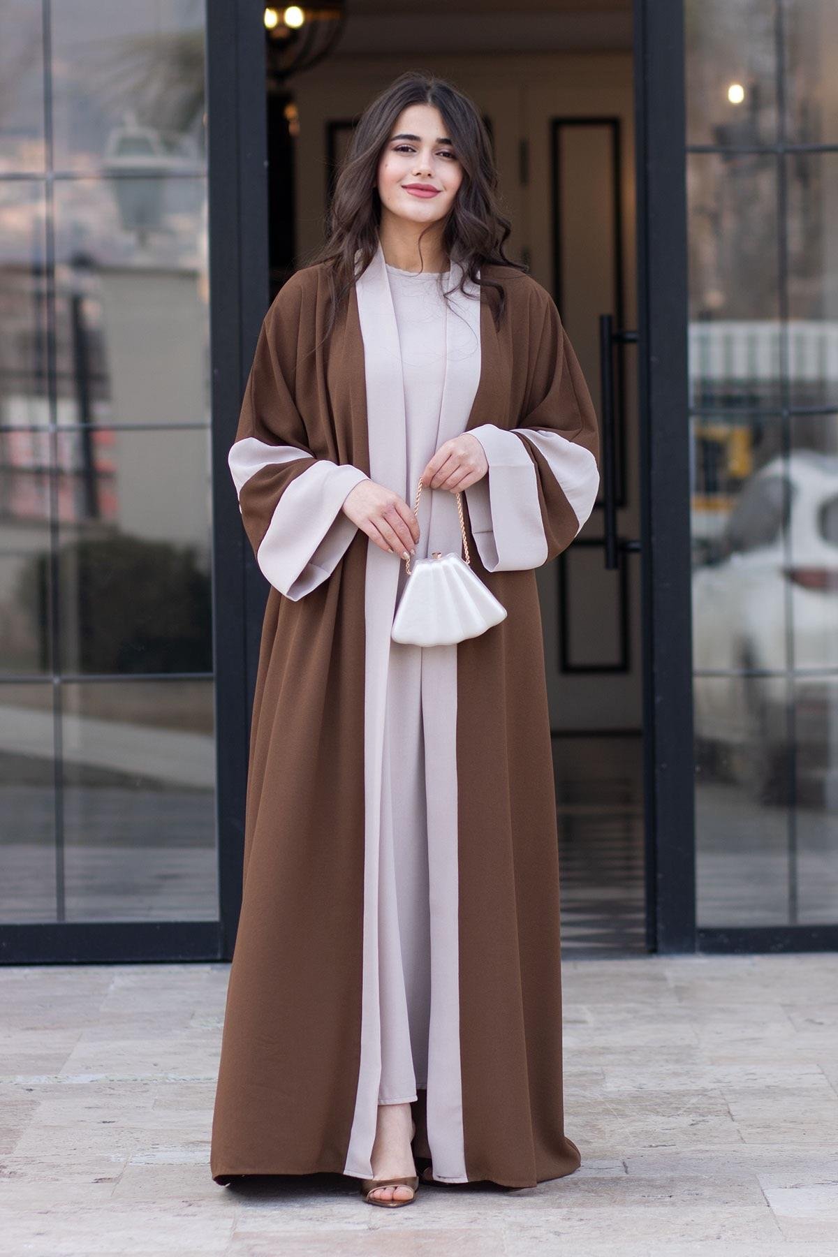 Dubai Abaya Takım - Kahverengi & Taş