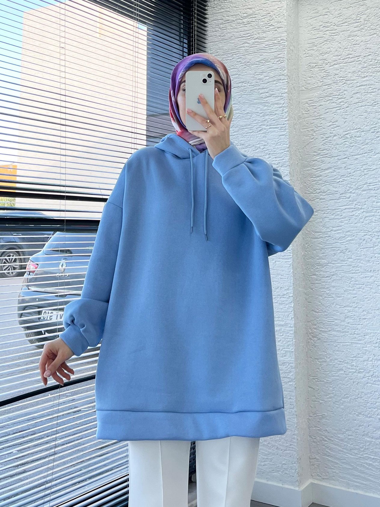Kadın Bebe Mavi Oversize Kapüşonlu Sweat