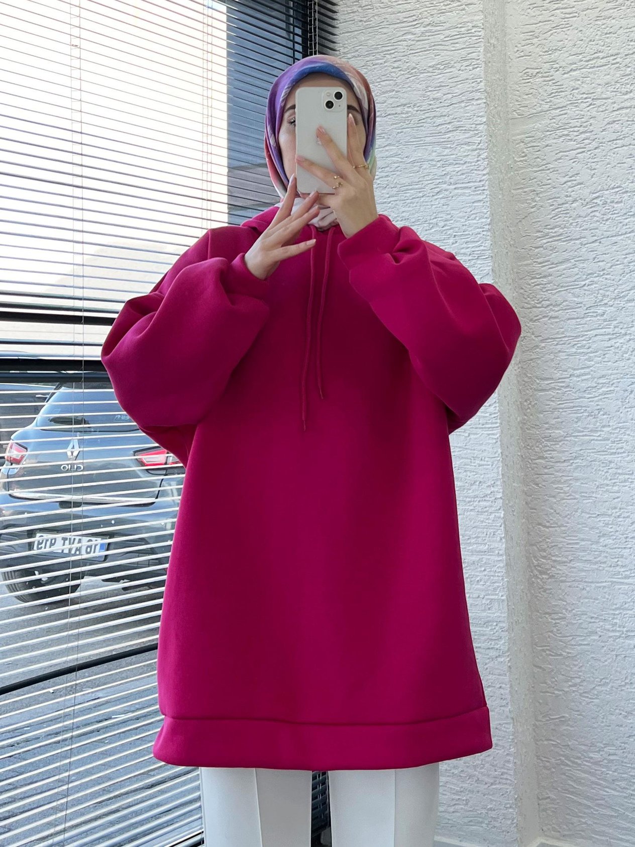 Kadın Fuşya Oversize Kapüşonlu Sweat