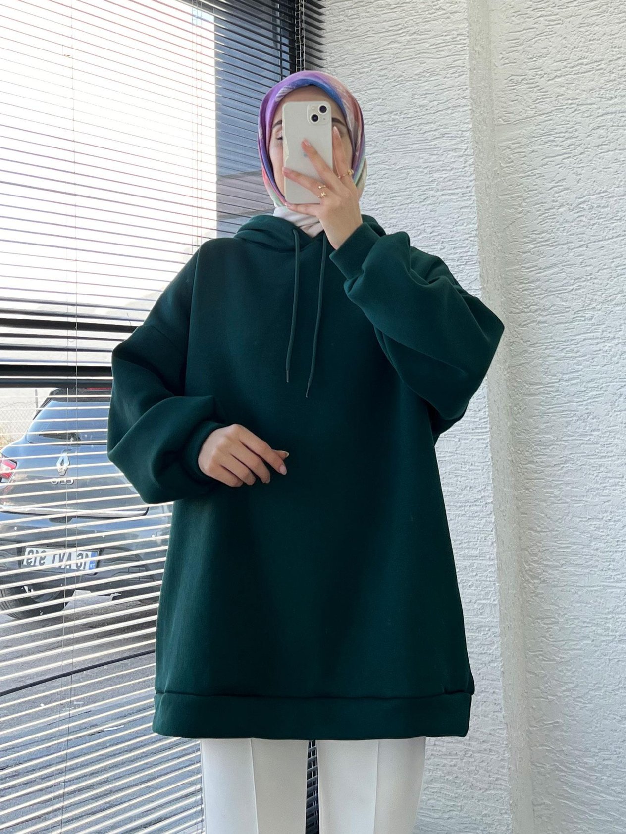 Kadın Zümrüt Oversize Kapüşonlu Sweat