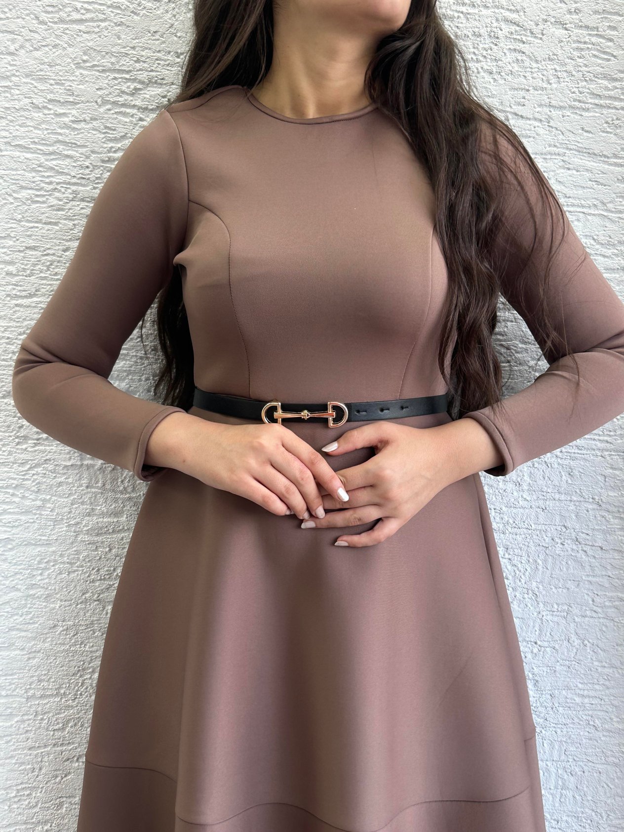 Kahve Kemerli Lisa Elbise