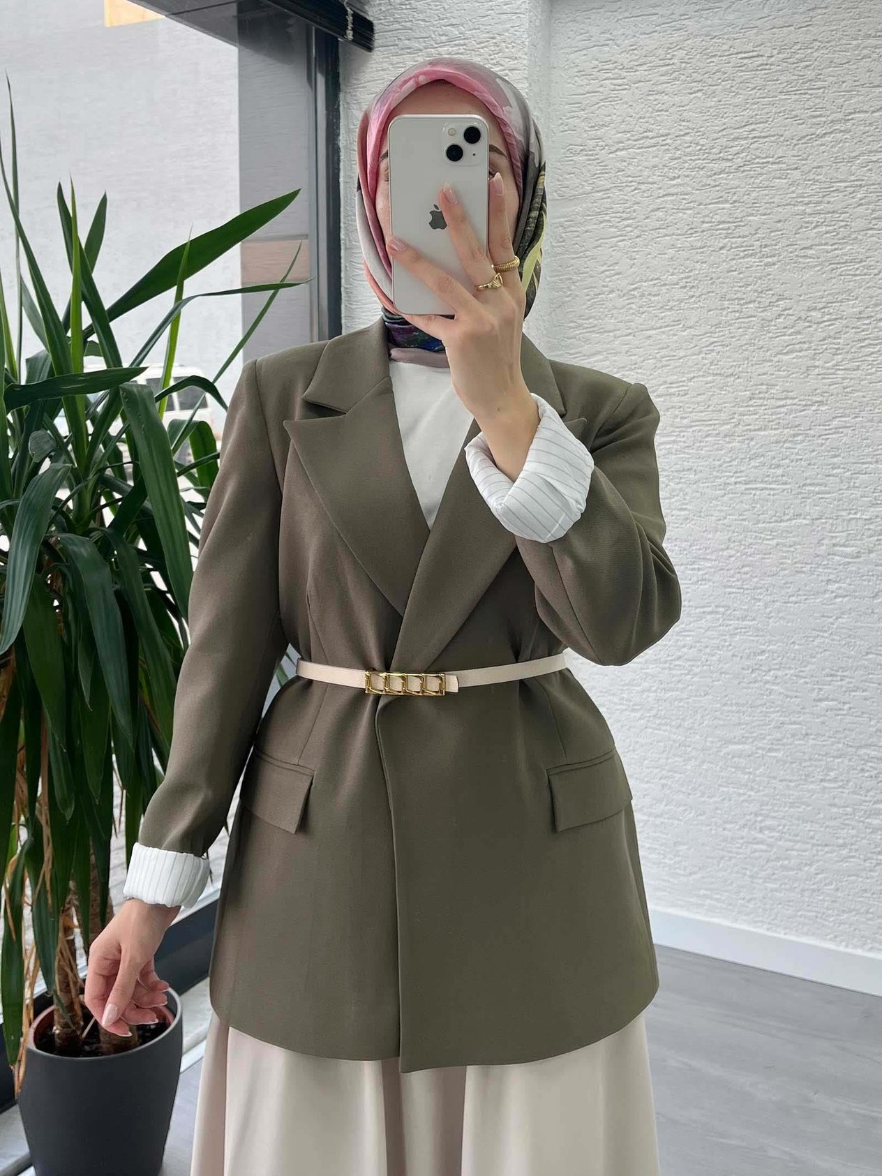Koyu Haki Astar Detaylı Kadın Ceket