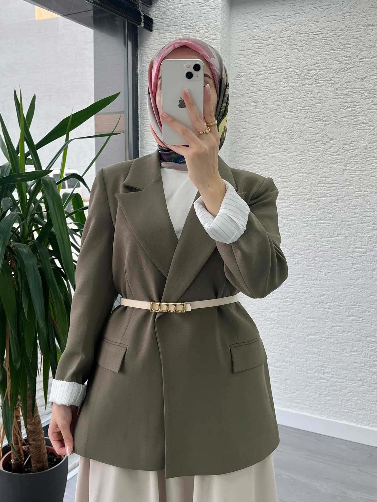 Koyu Haki Astar Detaylı Kadın Ceket
