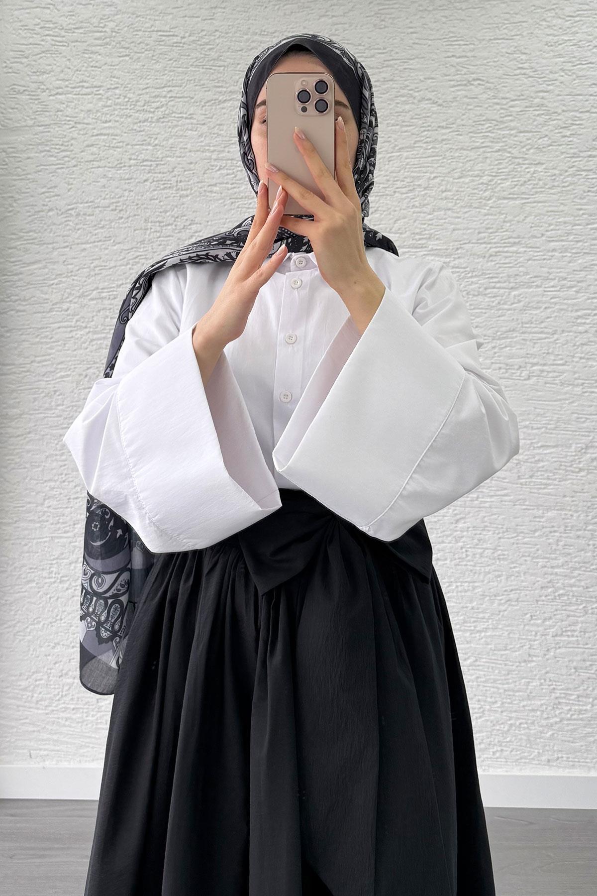 Minimalist Oversize Yarasa Kol Poplin Kadın Gömlek - Beyaz