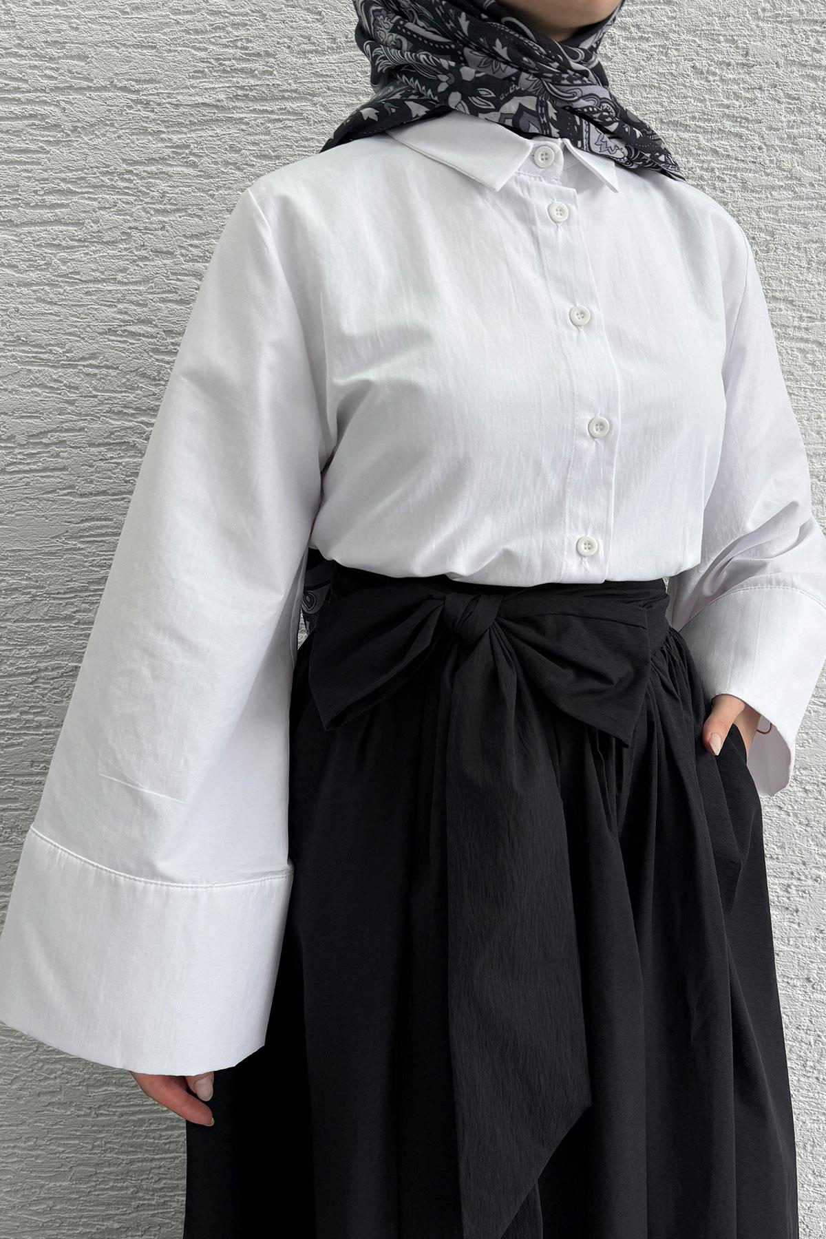 Minimalist Oversize Yarasa Kol Poplin Kadın Gömlek - Beyaz