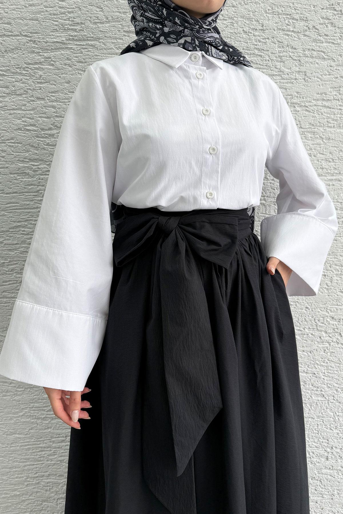 Minimalist Oversize Yarasa Kol Poplin Kadın Gömlek - Beyaz