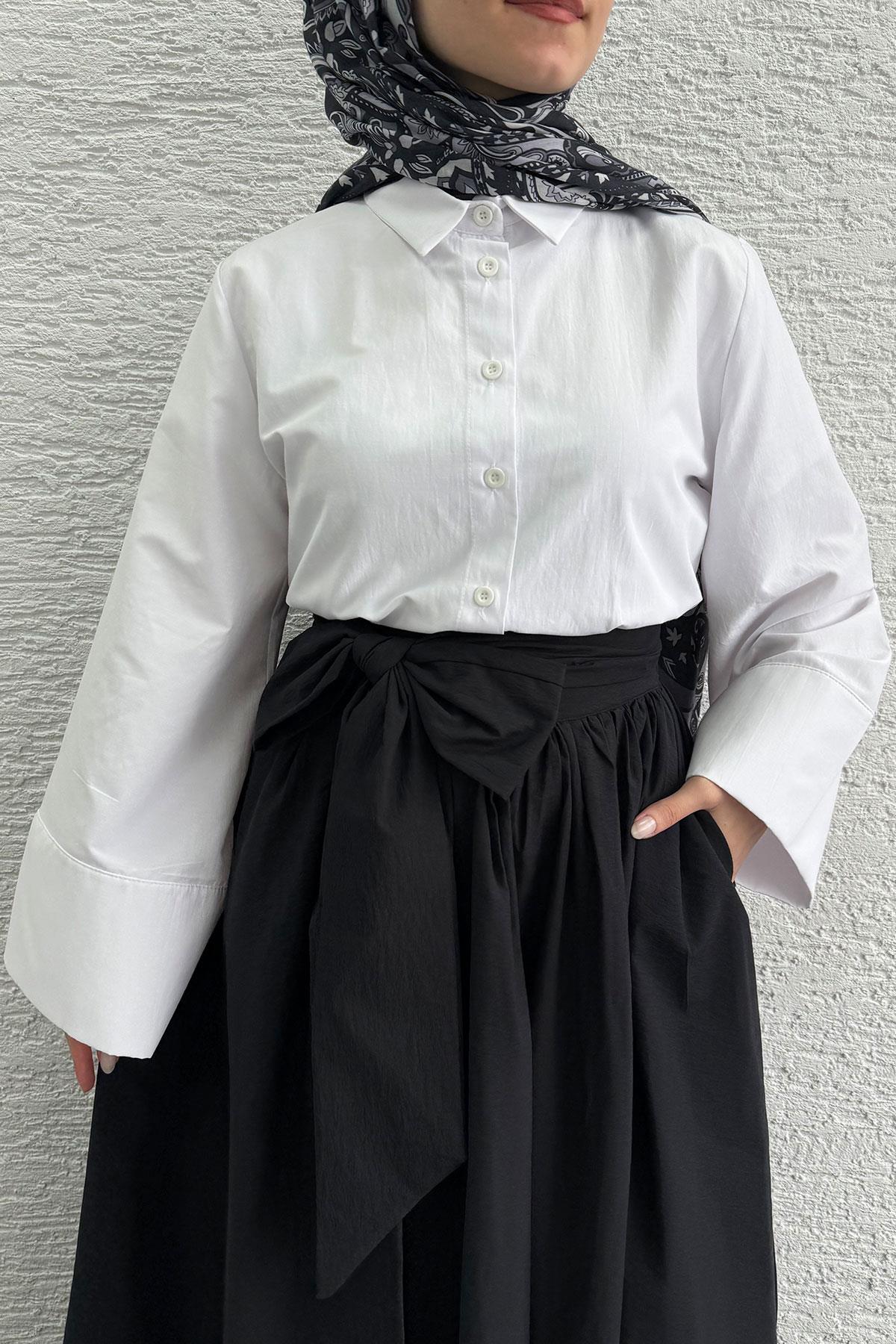Minimalist Oversize Yarasa Kol Poplin Kadın Gömlek - Beyaz