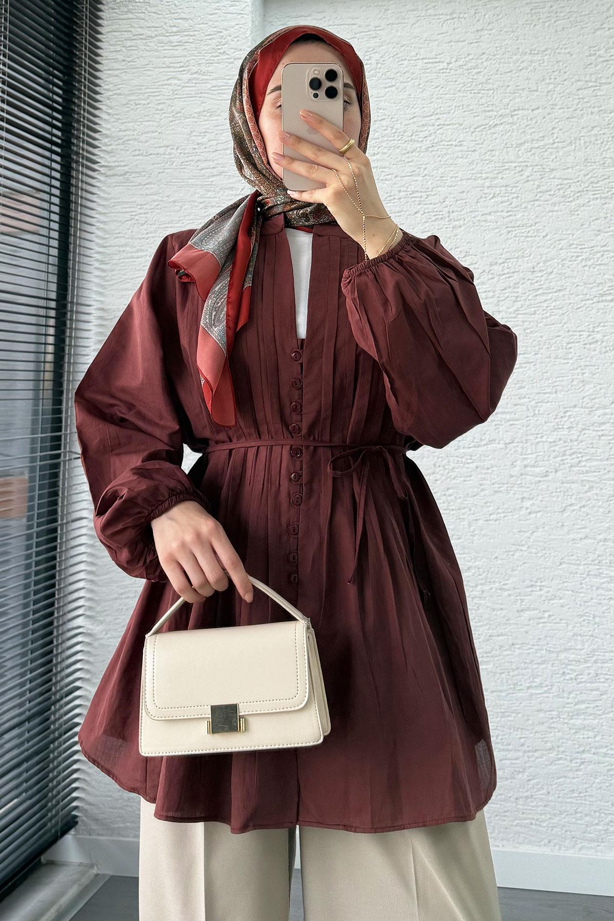 Nervür Detaylı Vual Tunik -Bordo