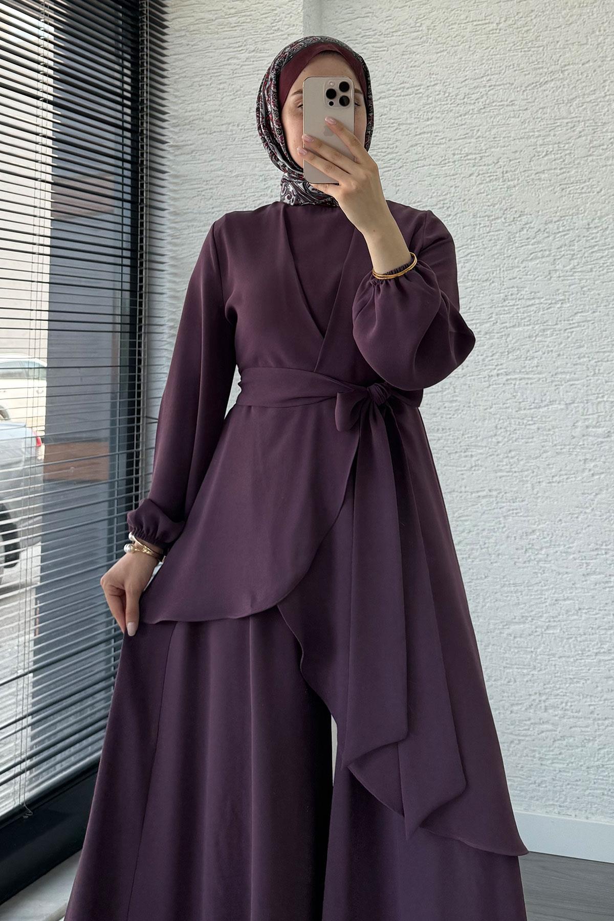 Nora Asimetrik Pantolonlu Takım – Gül Kurusu