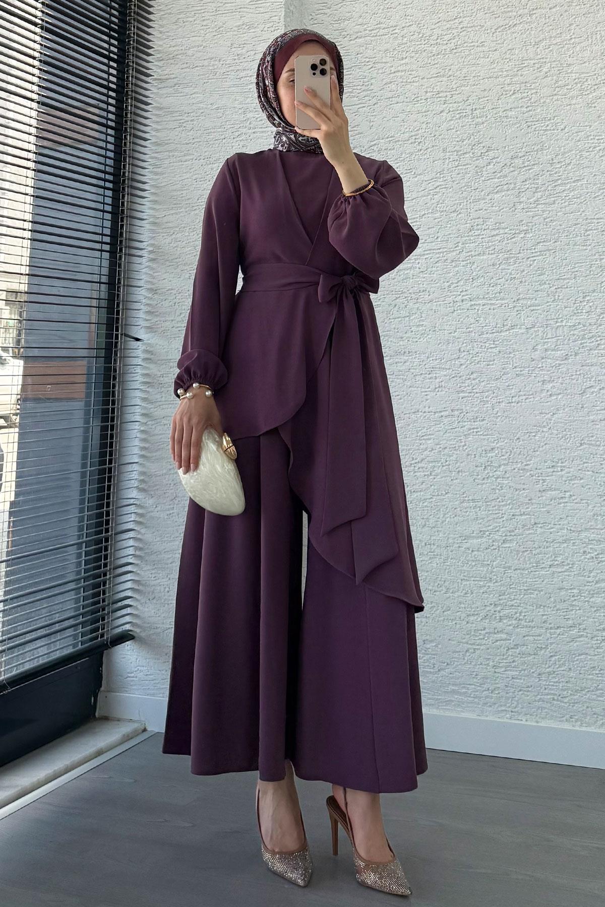 Nora Asimetrik Pantolonlu Takım – Gül Kurusu