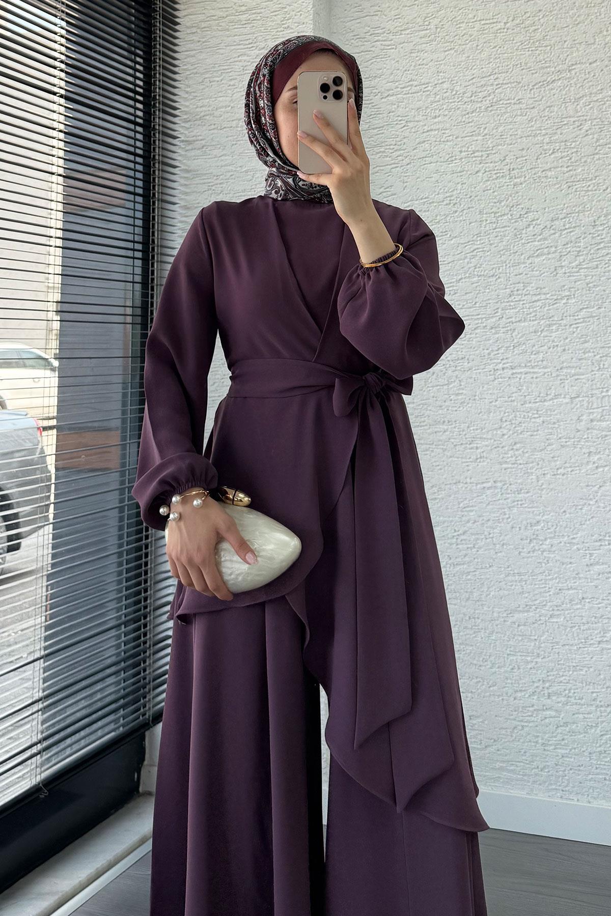 Nora Asimetrik Pantolonlu Takım – Gül Kurusu