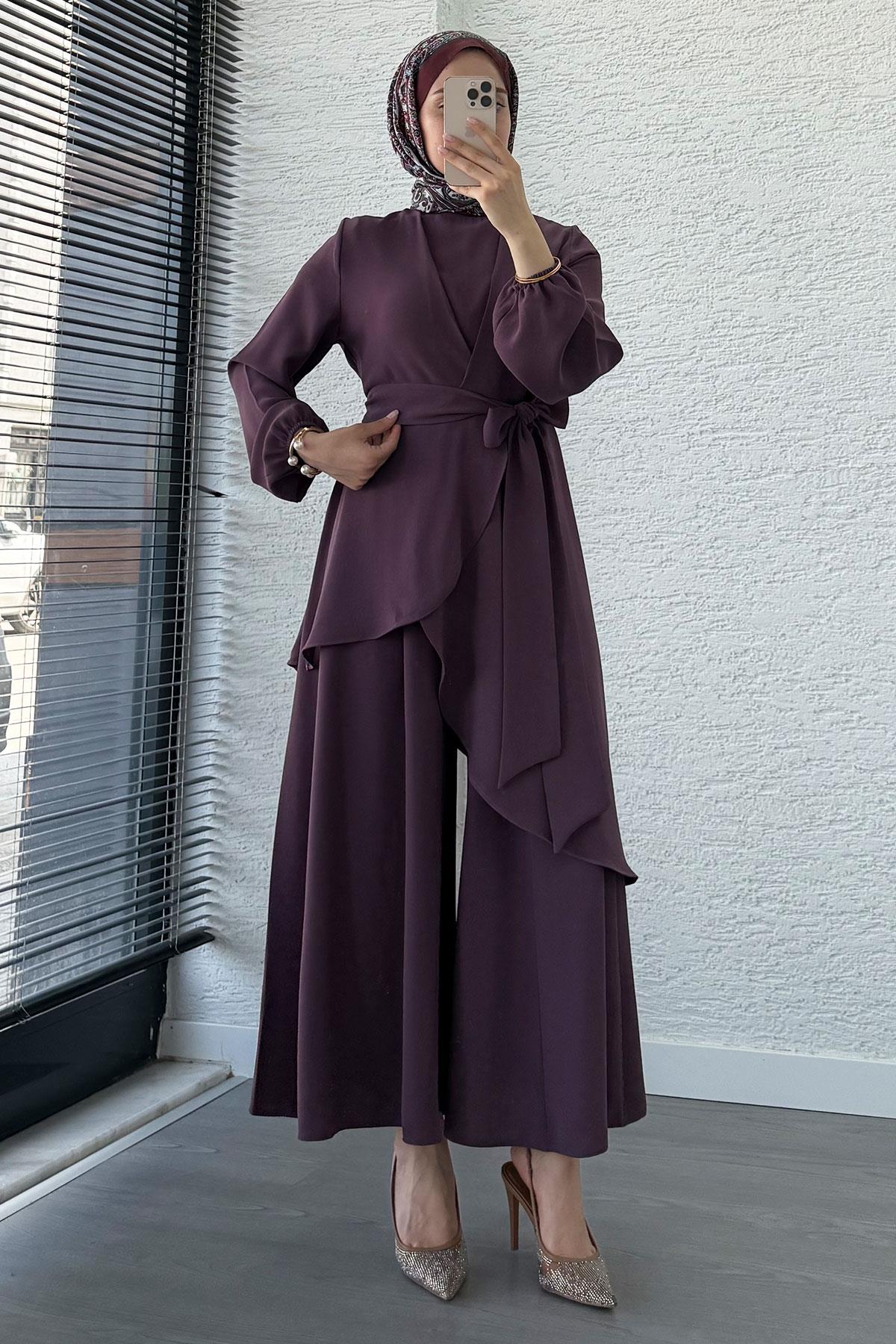 Nora Asimetrik Pantolonlu Takım – Gül Kurusu