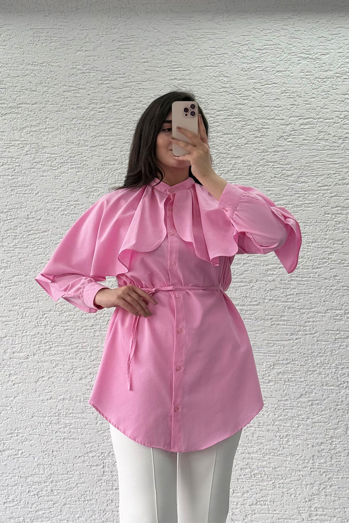 Pembe Volan Detaylı Tunik