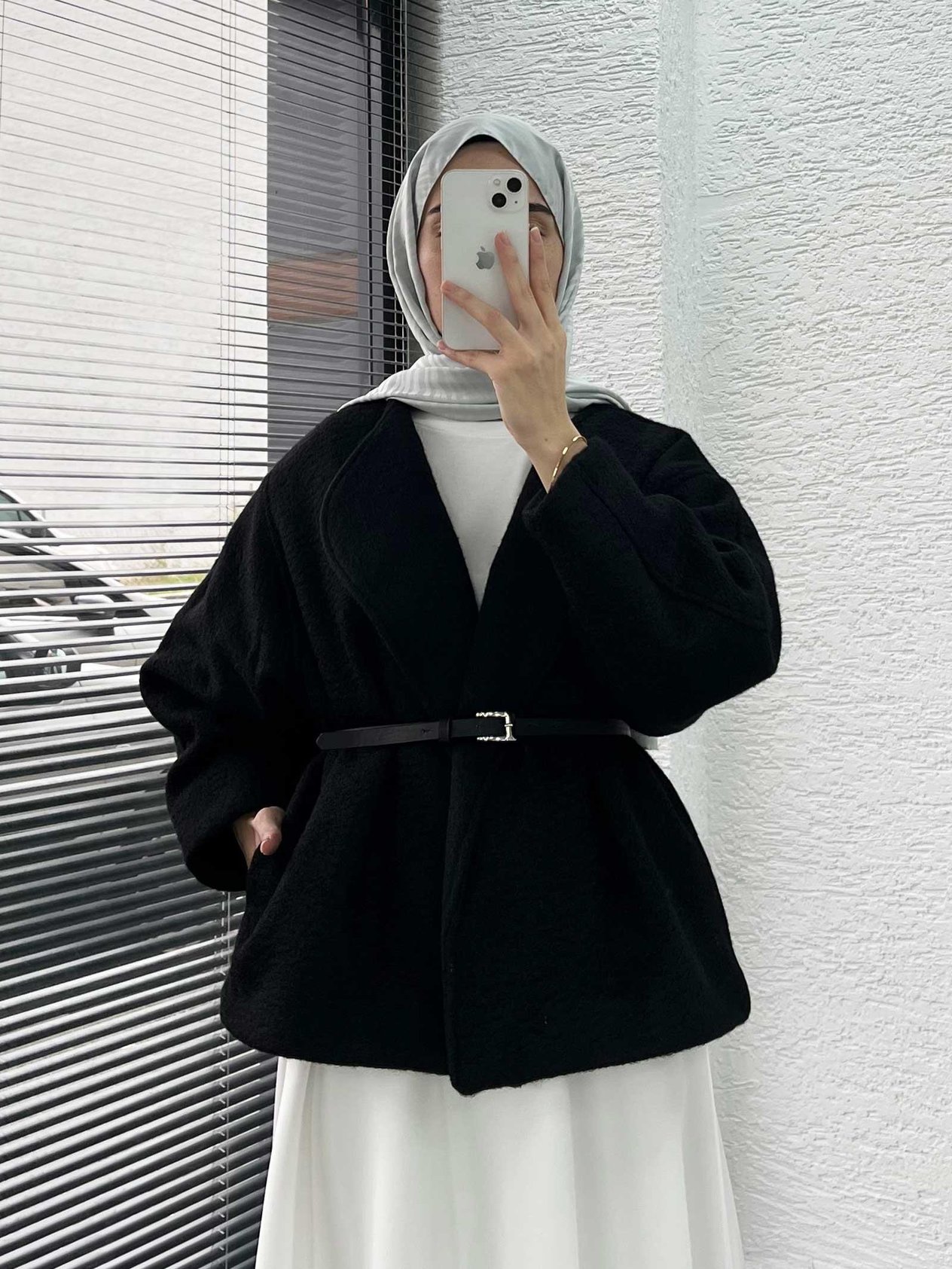 Siyah Kısa Oversize Kaşe Kaban