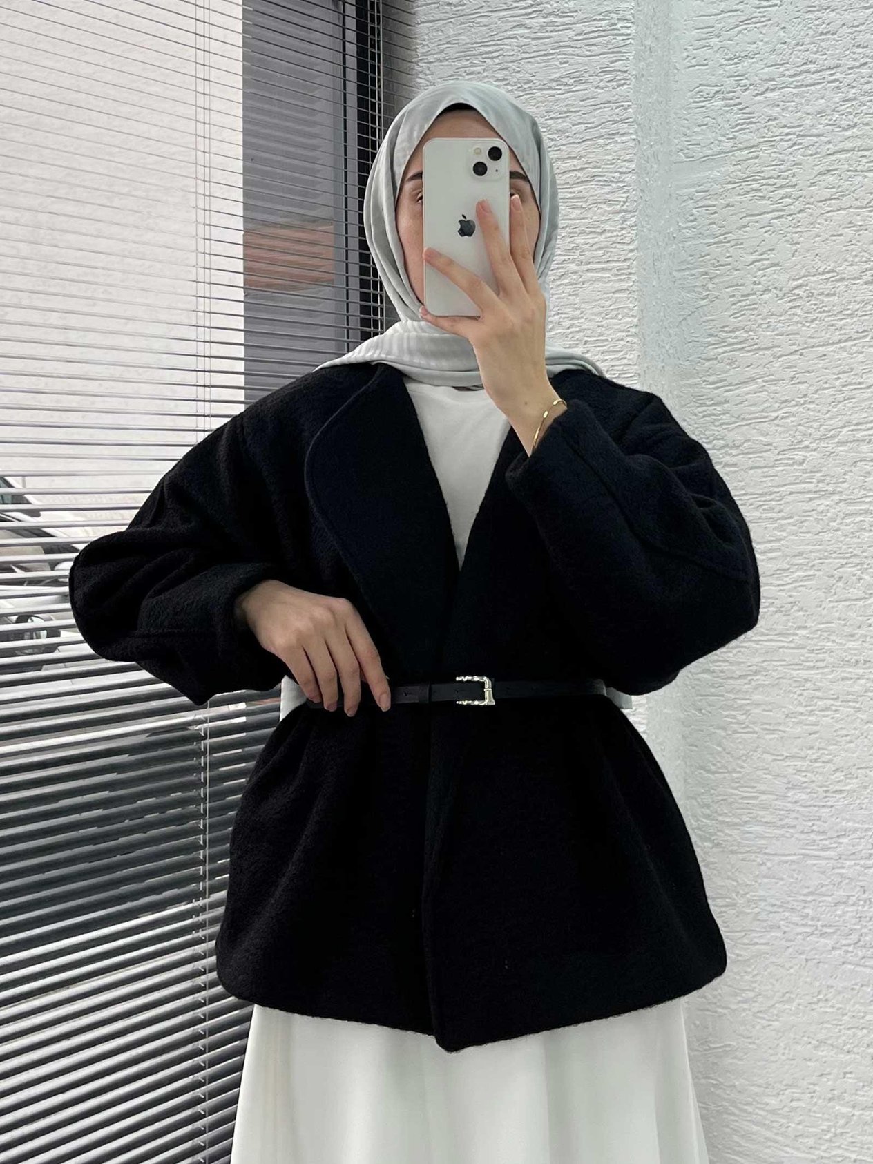 Siyah Kısa Oversize Kaşe Kaban