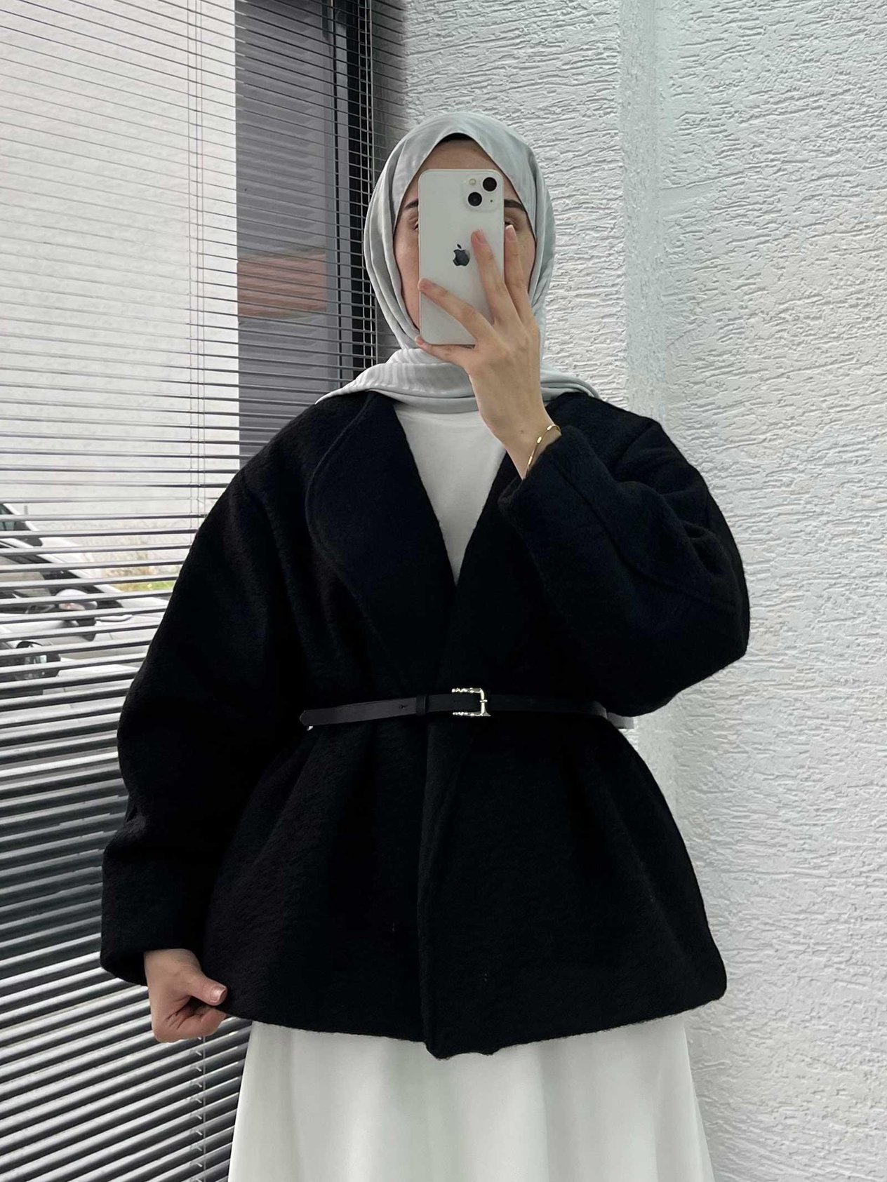 Siyah Kısa Oversize Kaşe Kaban